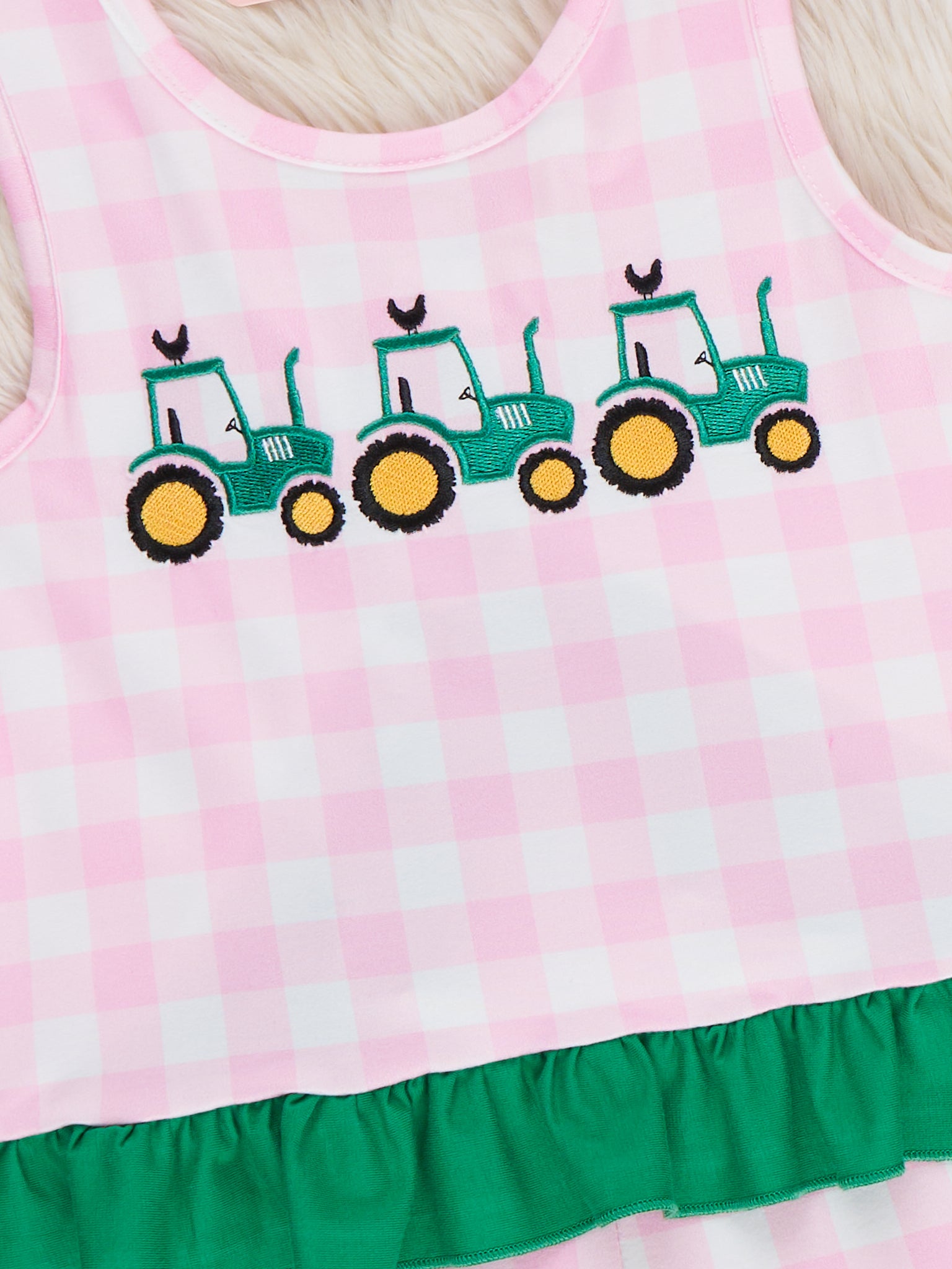 Little Farmer’s Fun Embroidered Plaid Ruffle Outfit - Marie Nicole Clothing