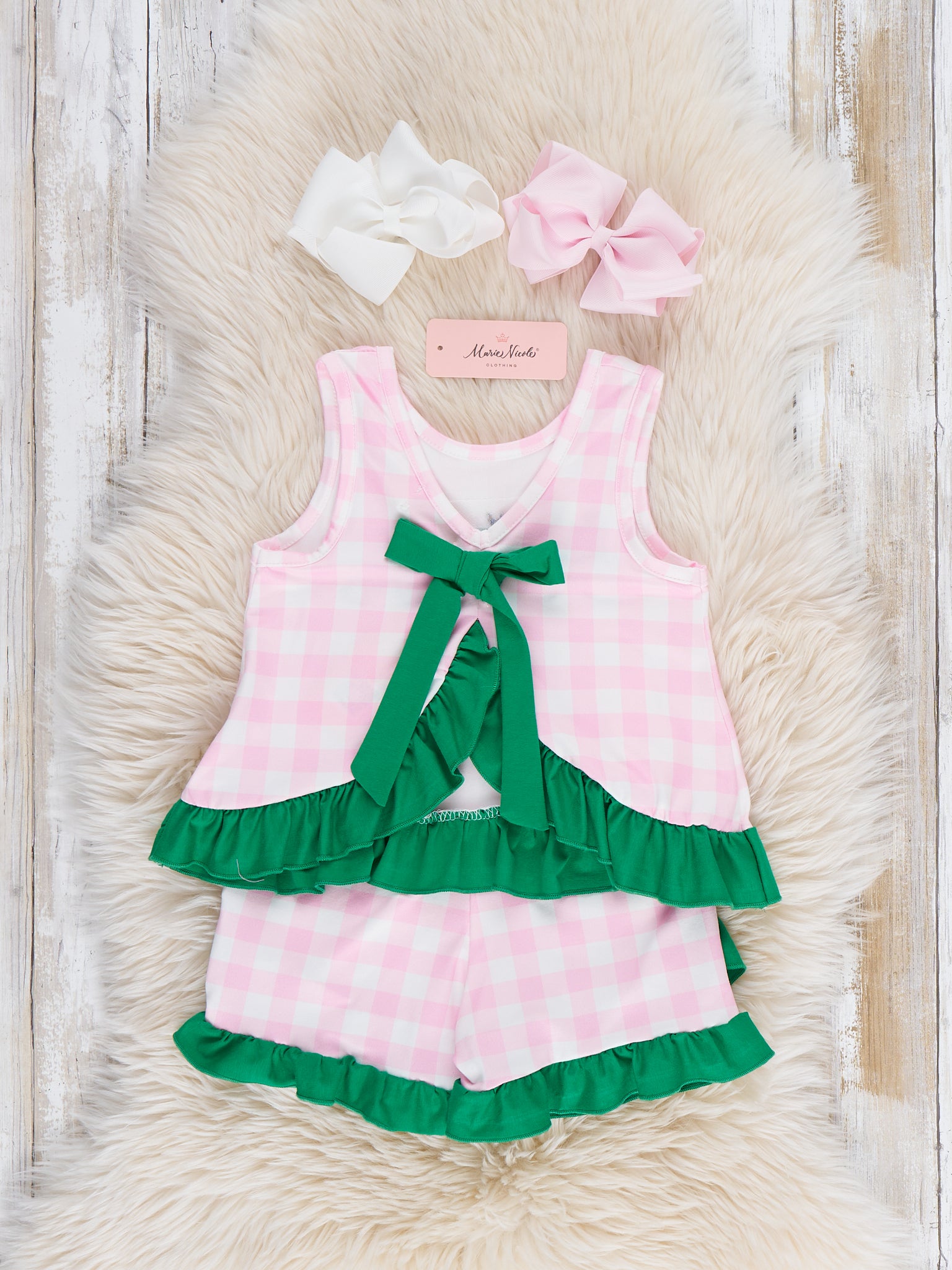Little Farmer’s Fun Embroidered Plaid Ruffle Outfit - Marie Nicole Clothing