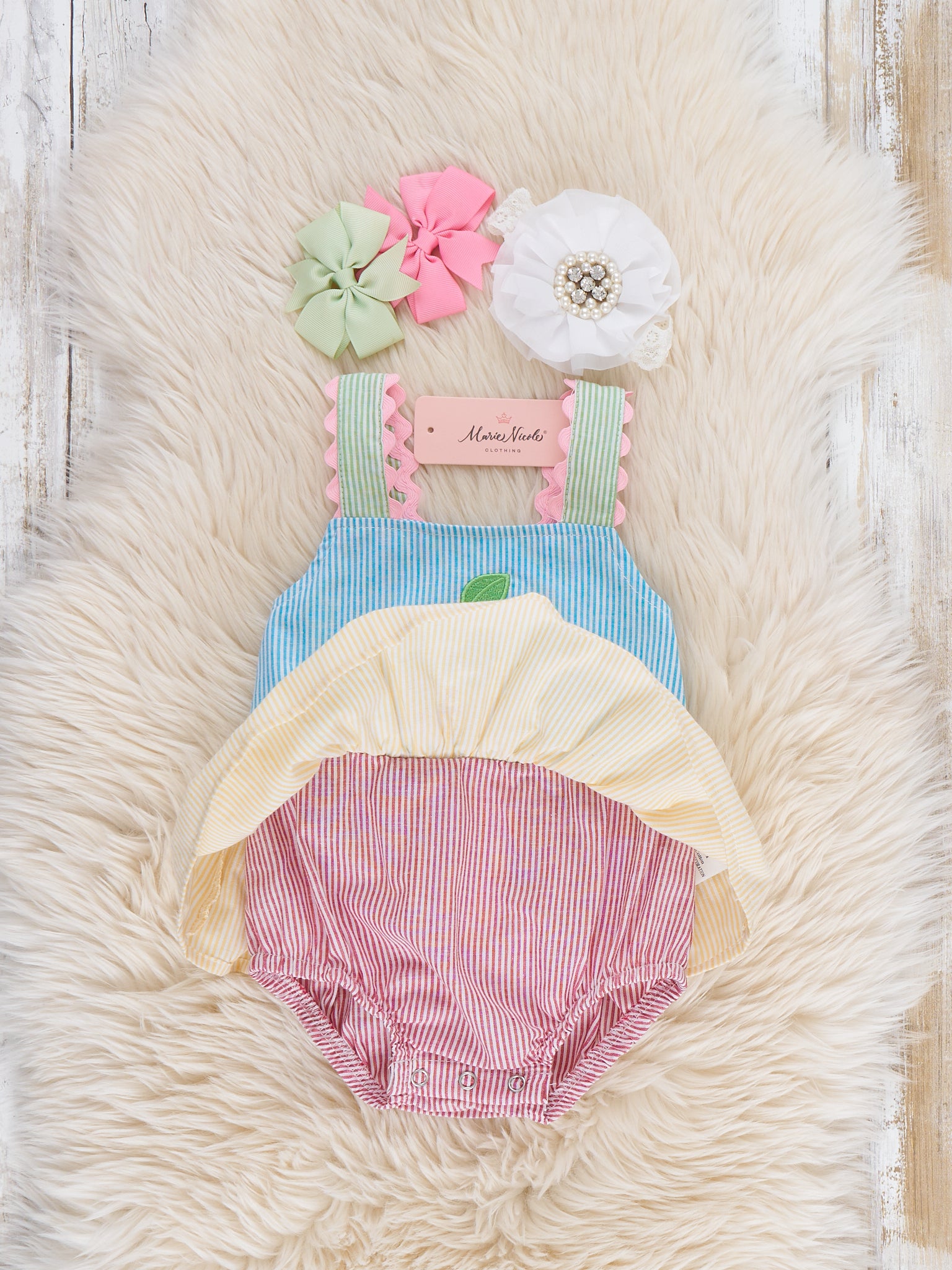 Summer Cherry Fun Embroidered 100% Cotton Ruffle Bubble Romper - Marie Nicole Clothing
