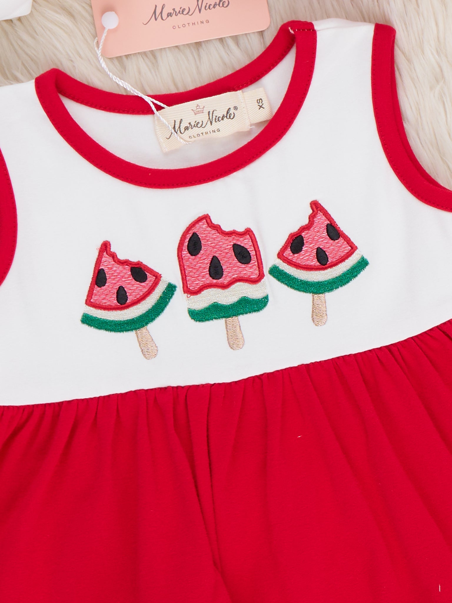 Watermelon Fun Embroidered Cotton Ruffle Outfit - Marie Nicole Clothing