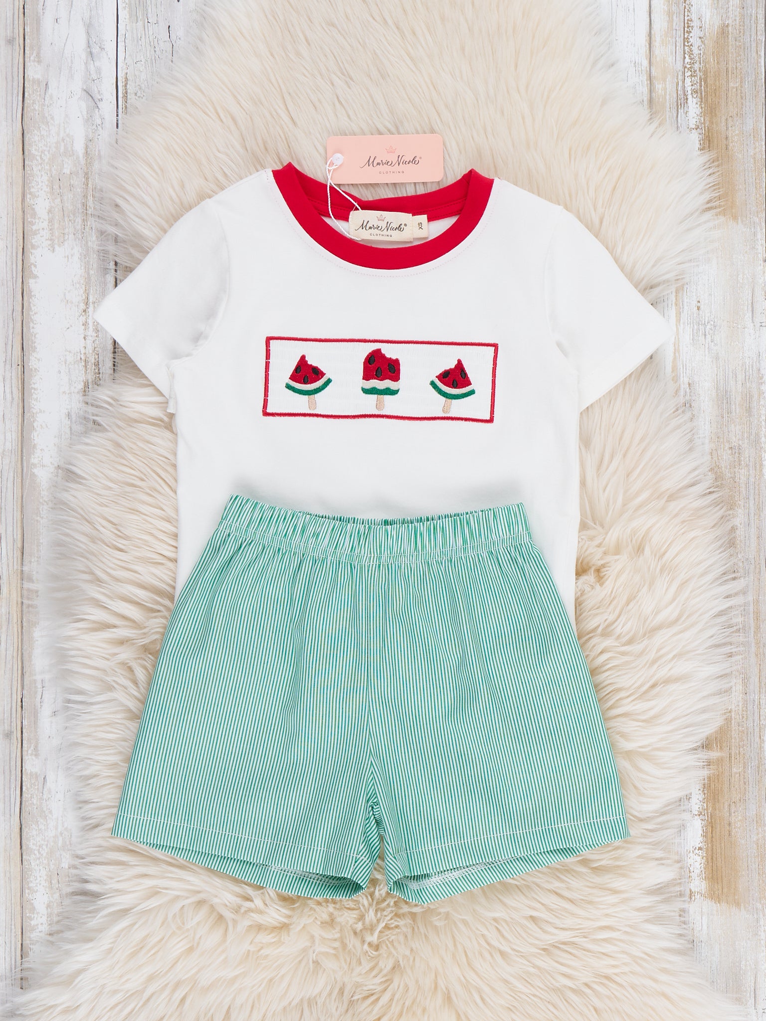 Watermelon Fun Embroidered 100% Cotton Outfit - Marie Nicole Clothing
