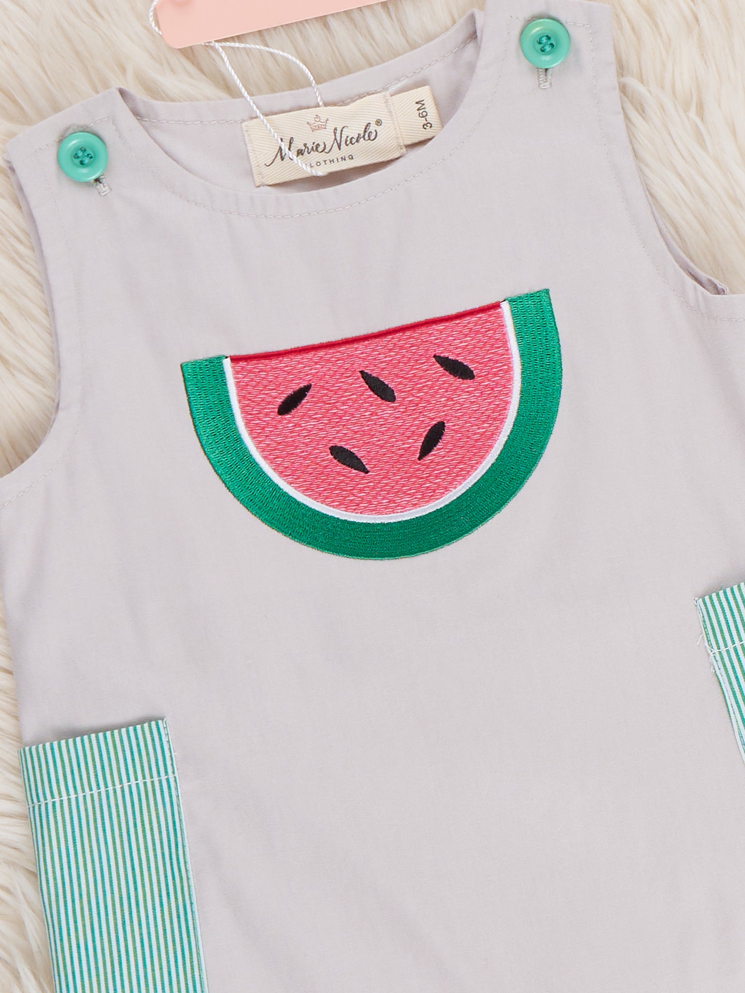 Watermelon Fun Embroidered 100% Cotton Romper - Marie Nicole Clothing
