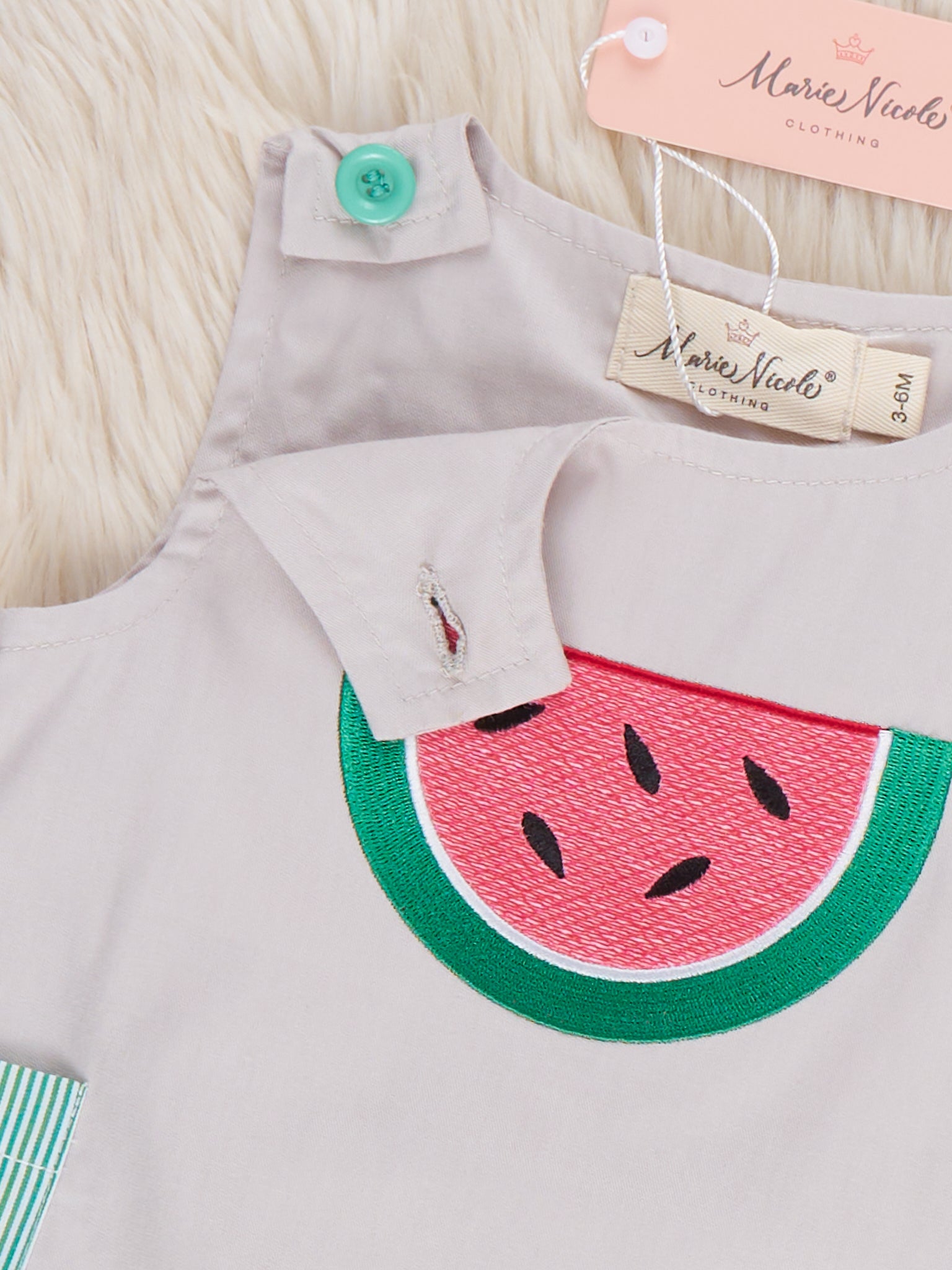 Watermelon Fun Embroidered 100% Cotton Romper - Marie Nicole Clothing