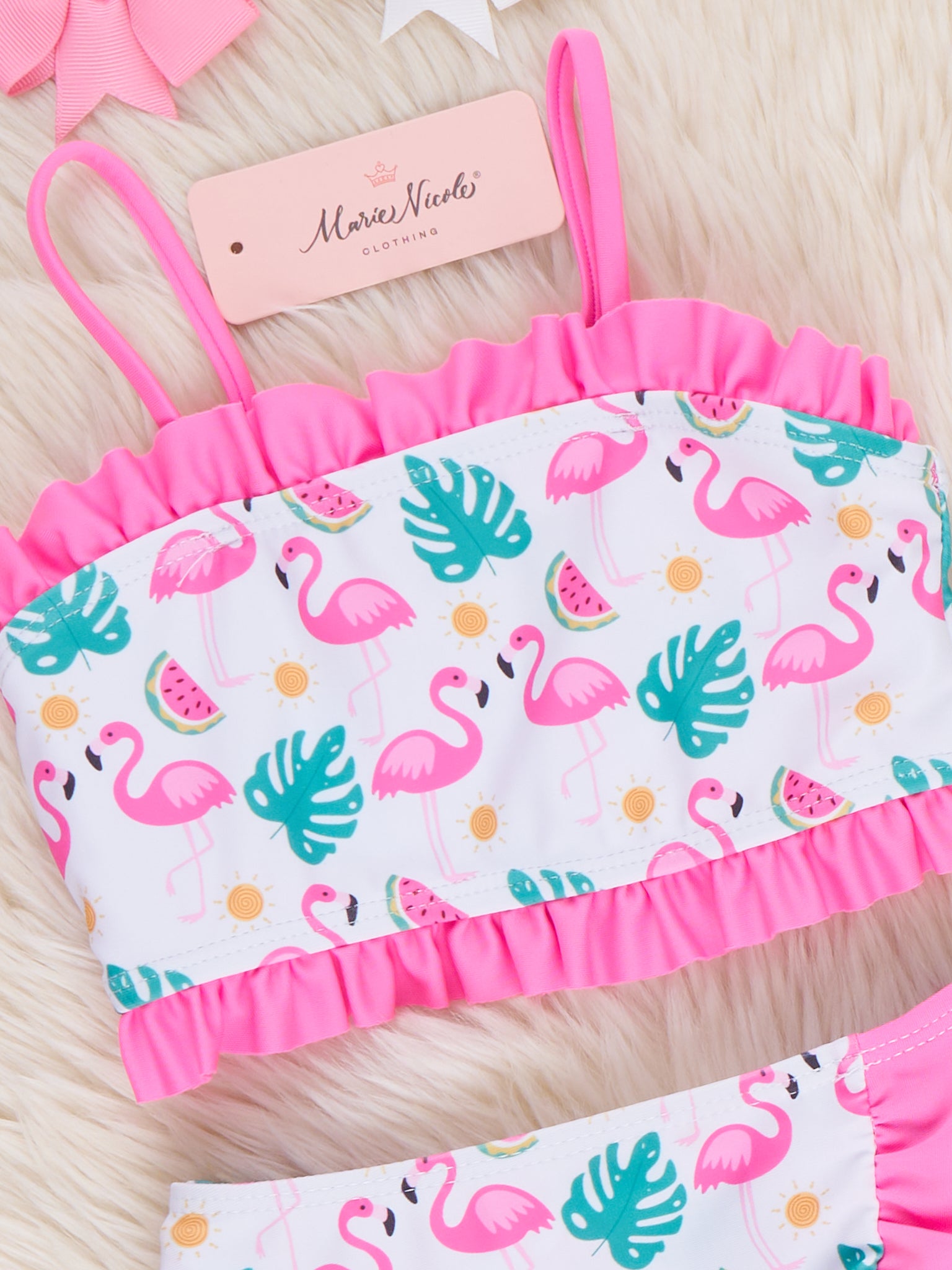Flamingo Fiesta Ruffle 3 - Piece Swimsuit Set - Marie Nicole Clothing