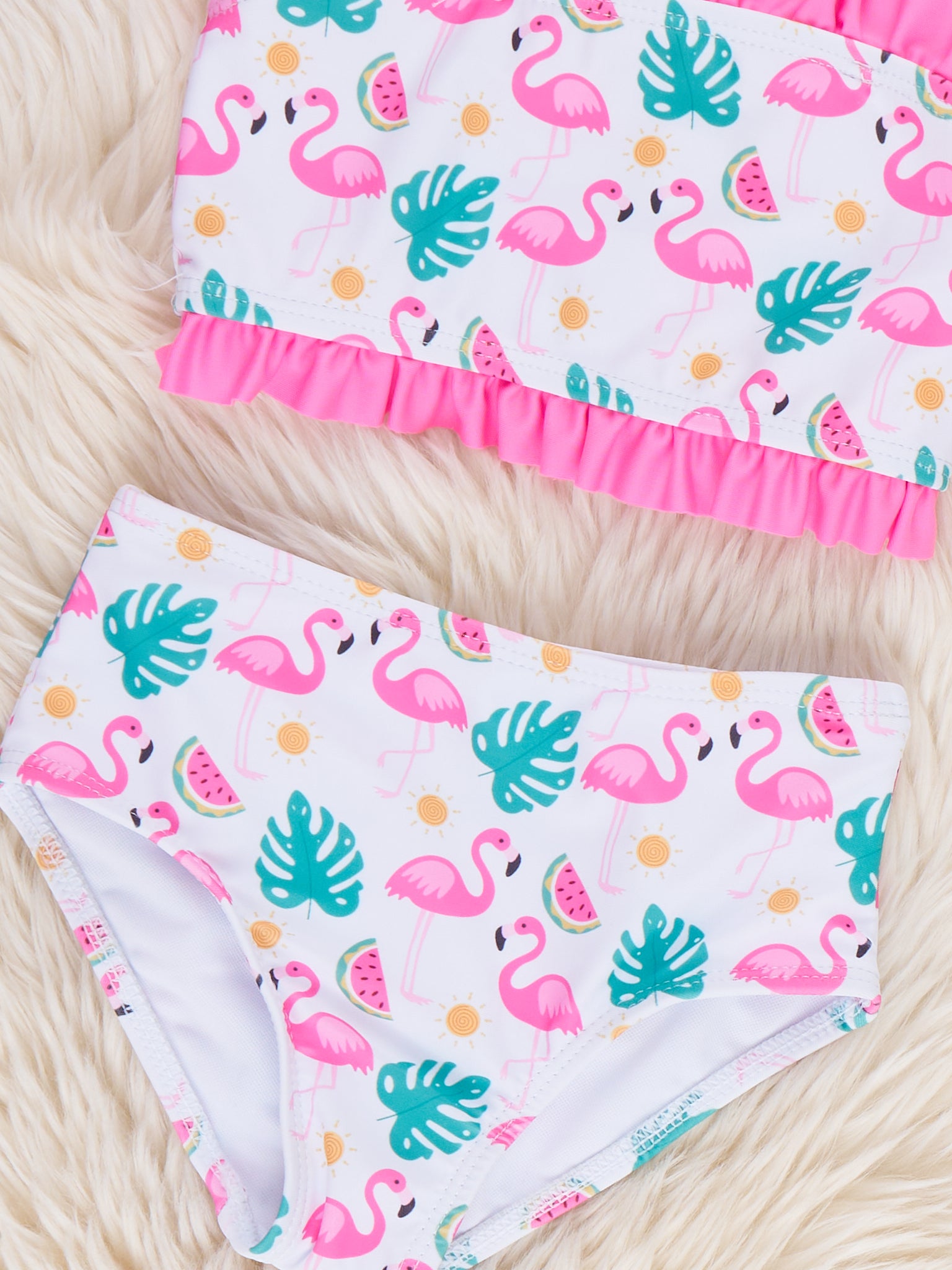 Flamingo Fiesta Ruffle 3 - Piece Swimsuit Set - Marie Nicole Clothing