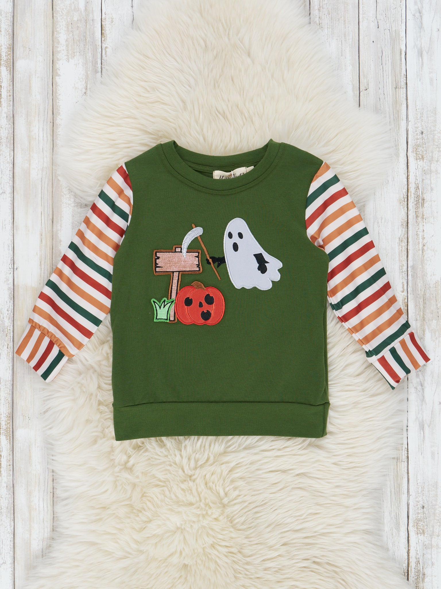 Green Striped Halloween Friends Raglan Shirt - Marie Nicole Clothing