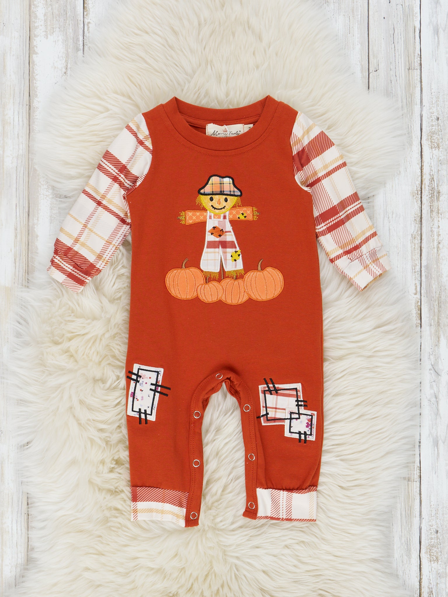 Cinnamon Scarecrow Embroidered Romper - Marie Nicole Clothing