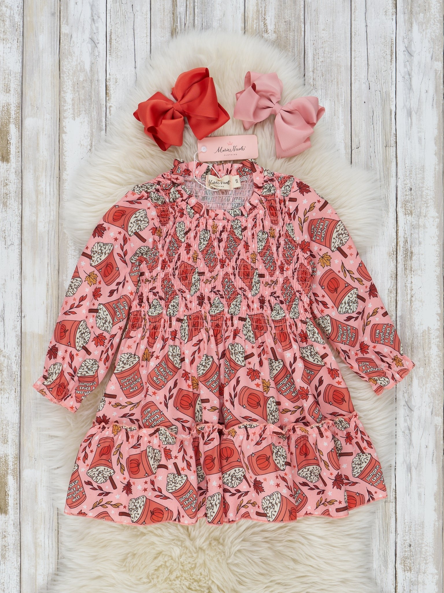 Pink Autumn Sips Ruffle Dress - Marie Nicole Clothing
