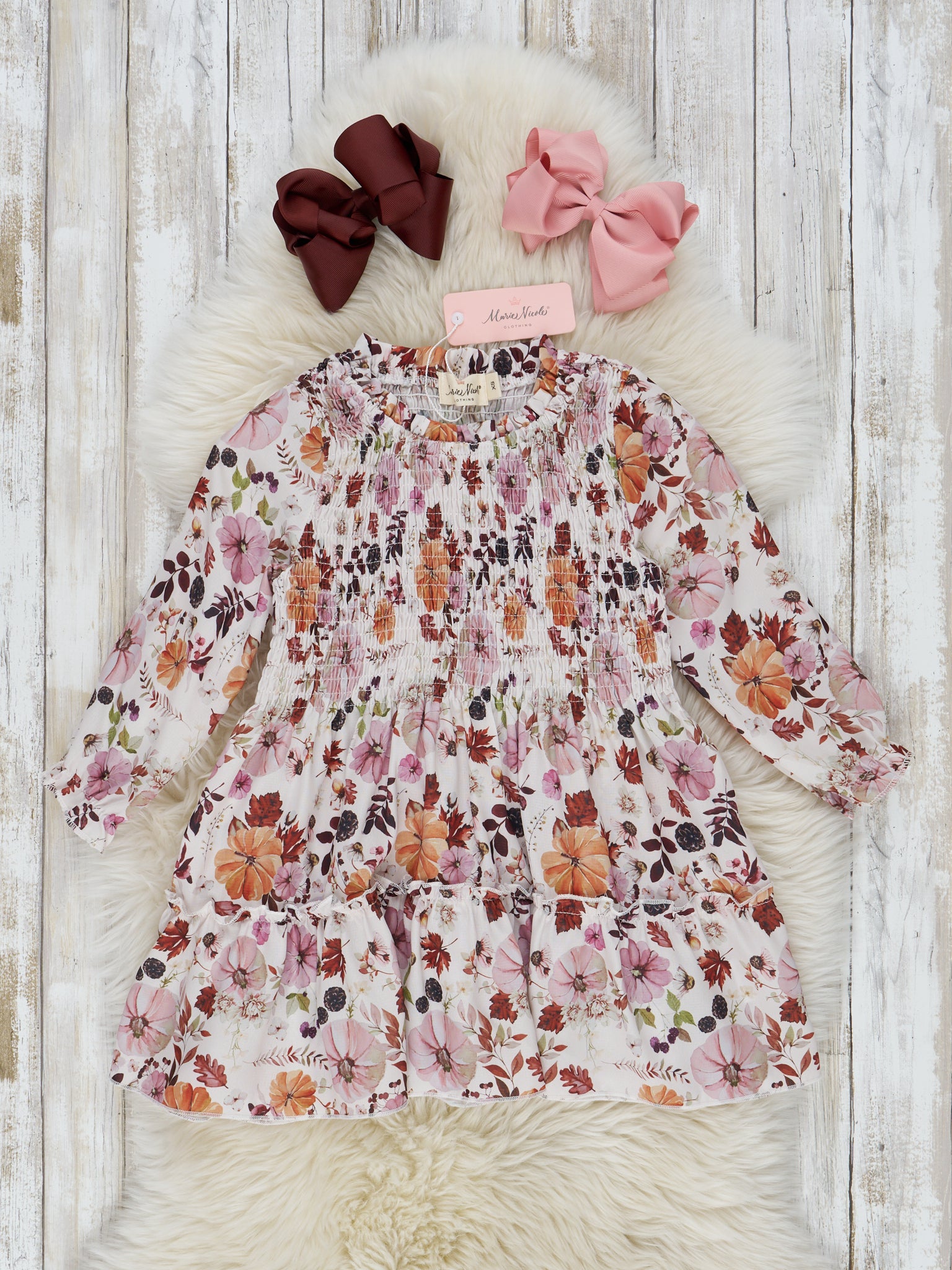 Cream Autumn Foliage Ruffle Dress - Marie Nicole Clothing