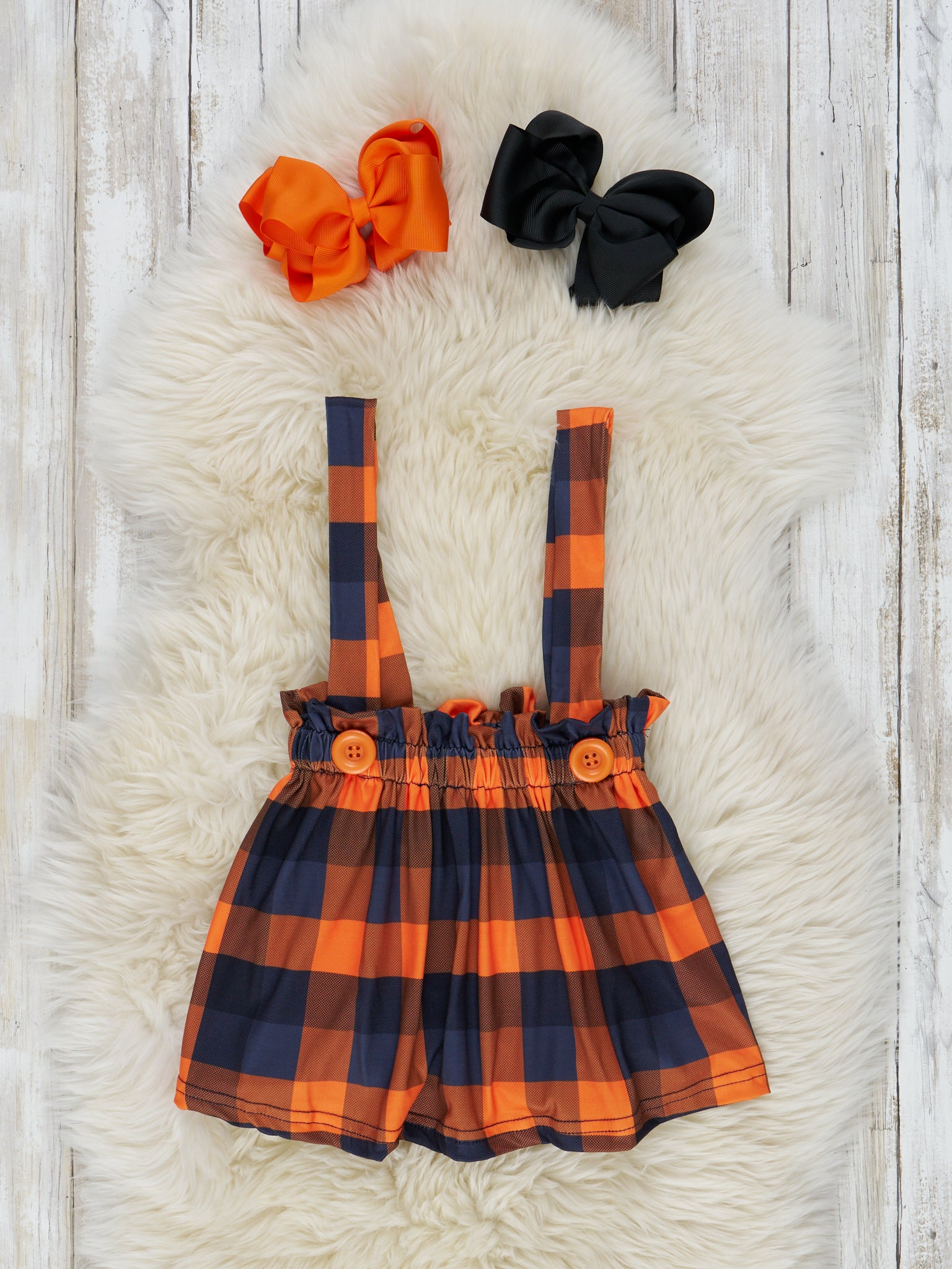 Orange & Black Plaid Overall Skirt Set - Marie Nicole Clothing