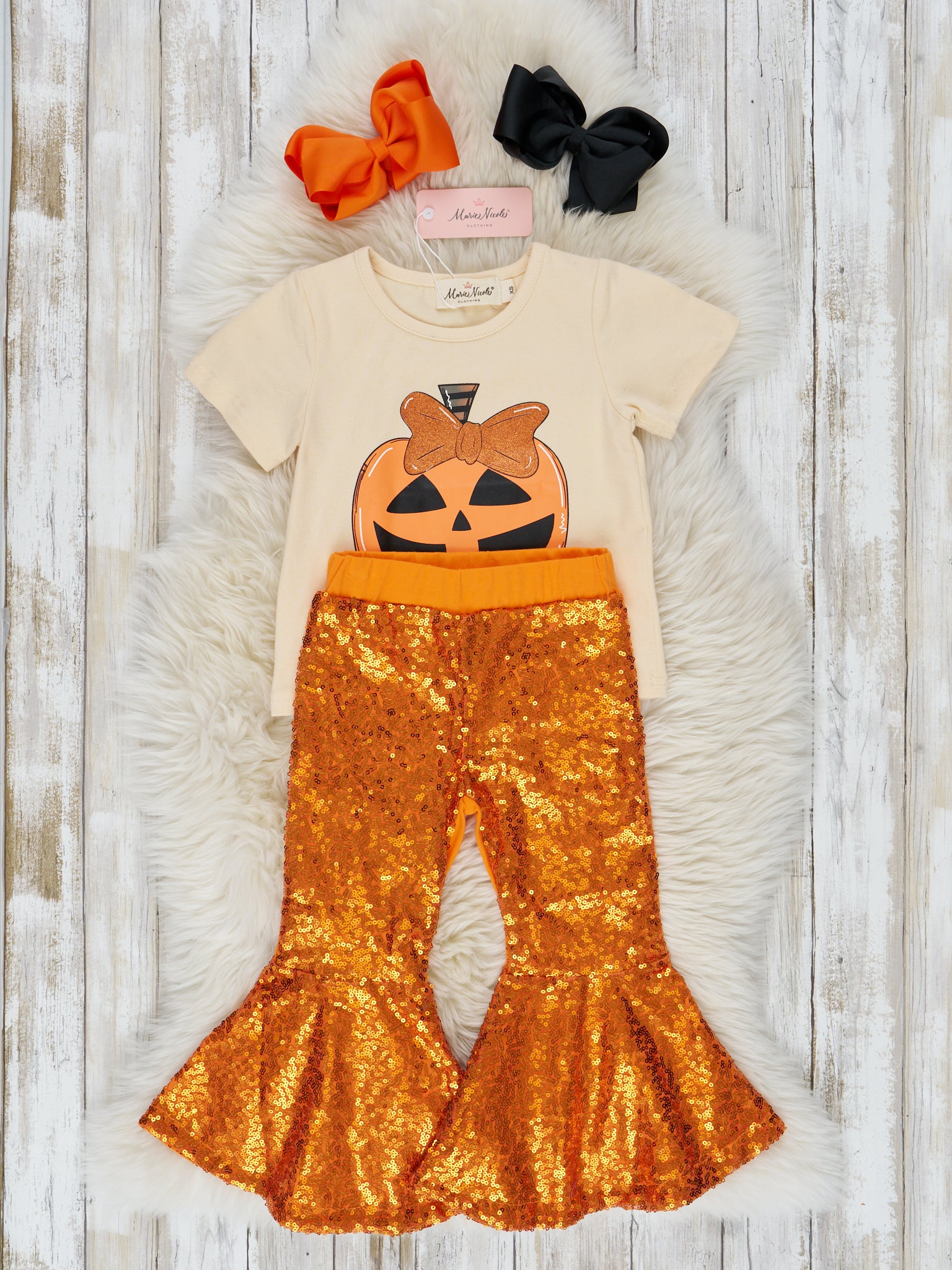 Pumpkin Sparkle Bell Bottom Outfit - Marie Nicole Clothing