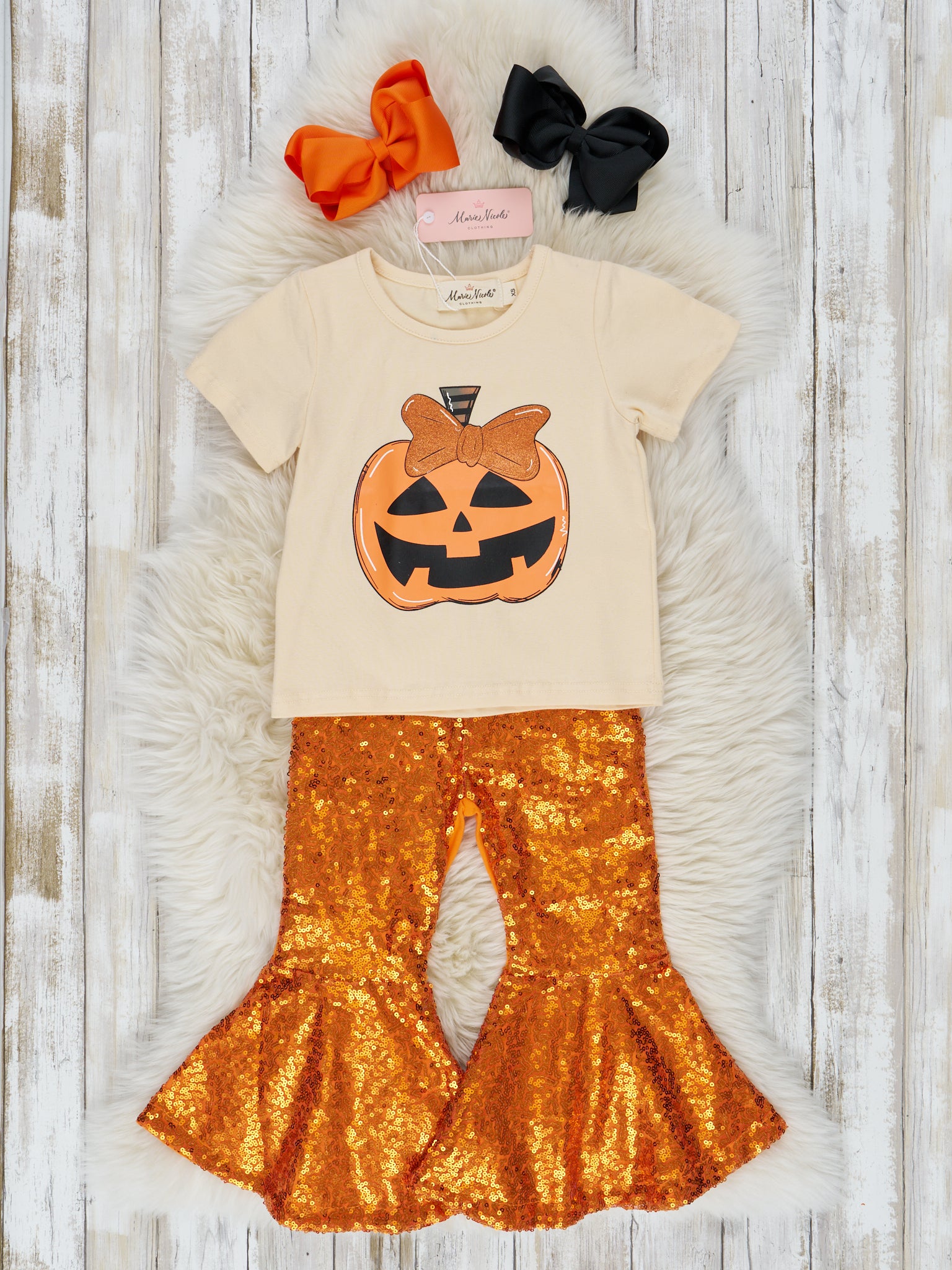 Pumpkin Sparkle Bell Bottom Outfit - Marie Nicole Clothing