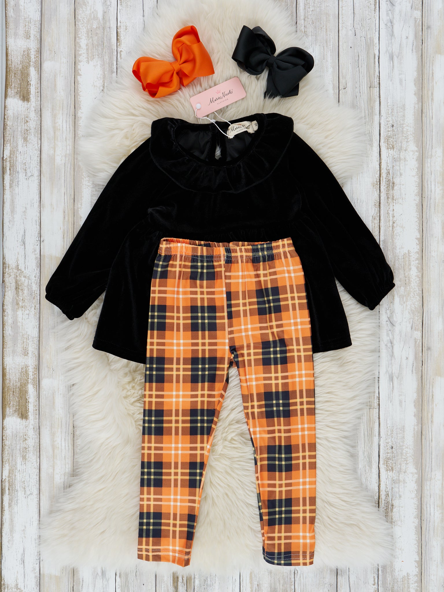 Black Velvet & Yellow Plaid Outfit - Marie Nicole Clothing