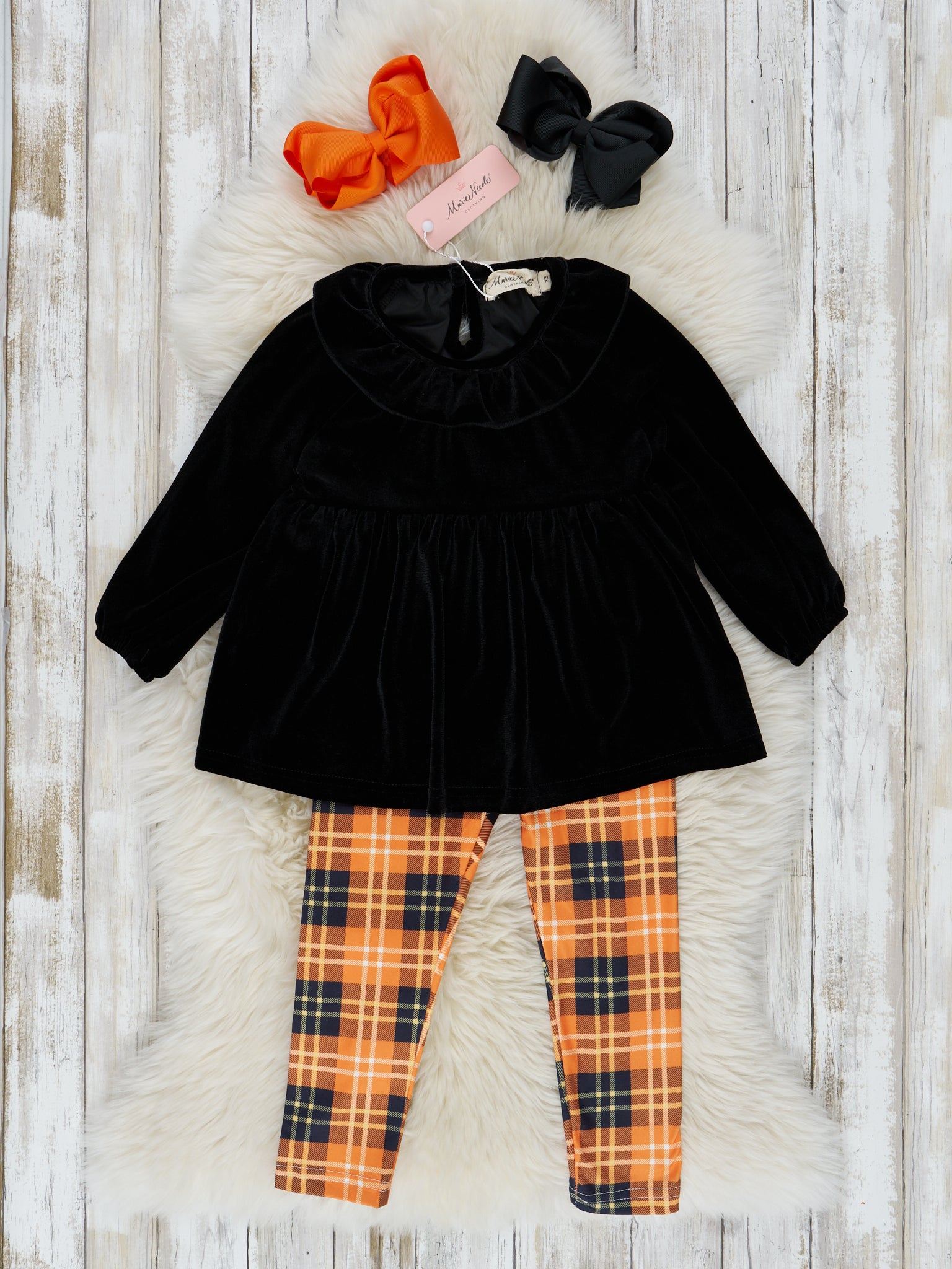 Black Velvet & Yellow Plaid Outfit - Marie Nicole Clothing