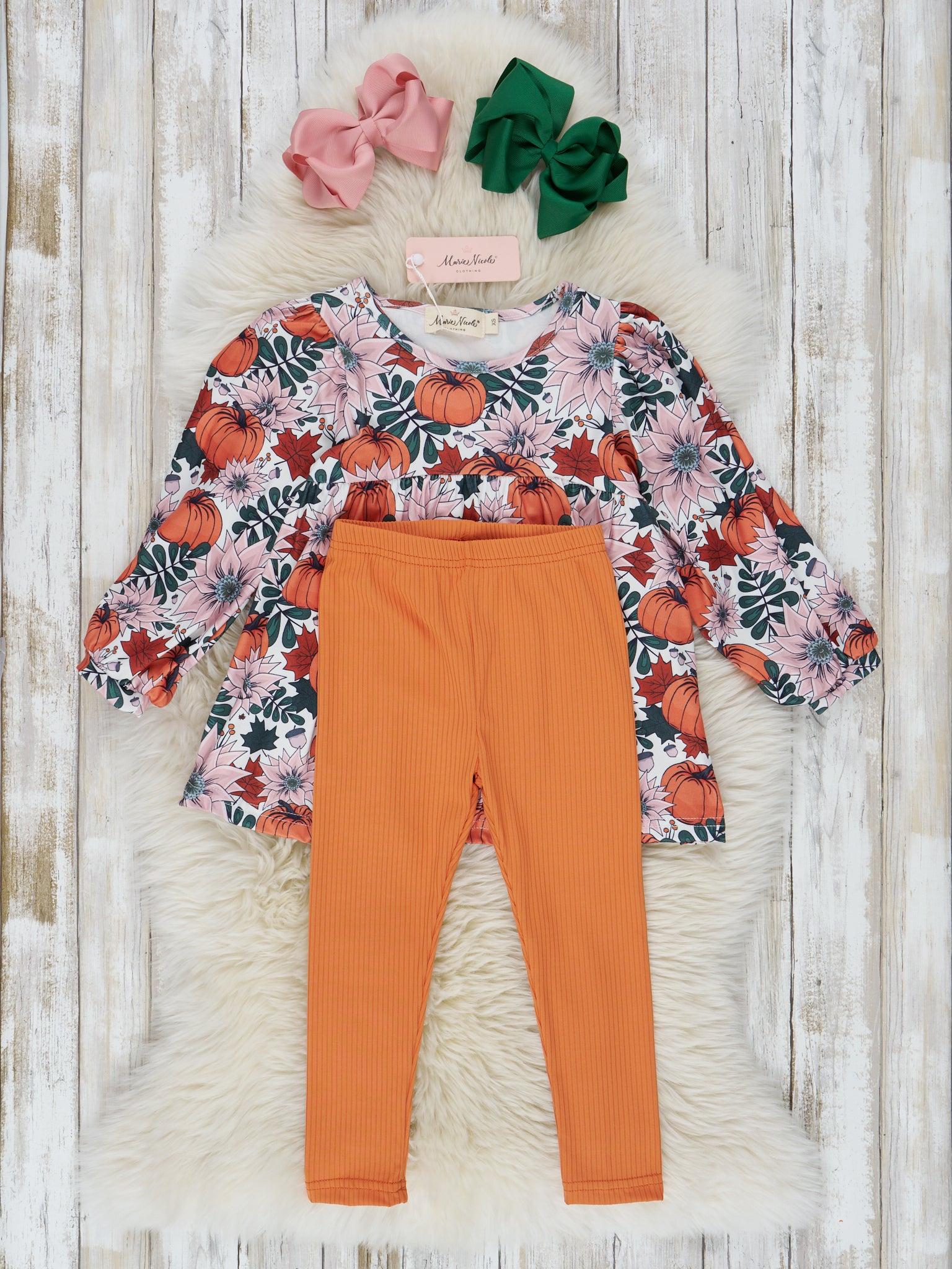 Pink & Green Pumpkin Tunic Outfit - Marie Nicole Clothing