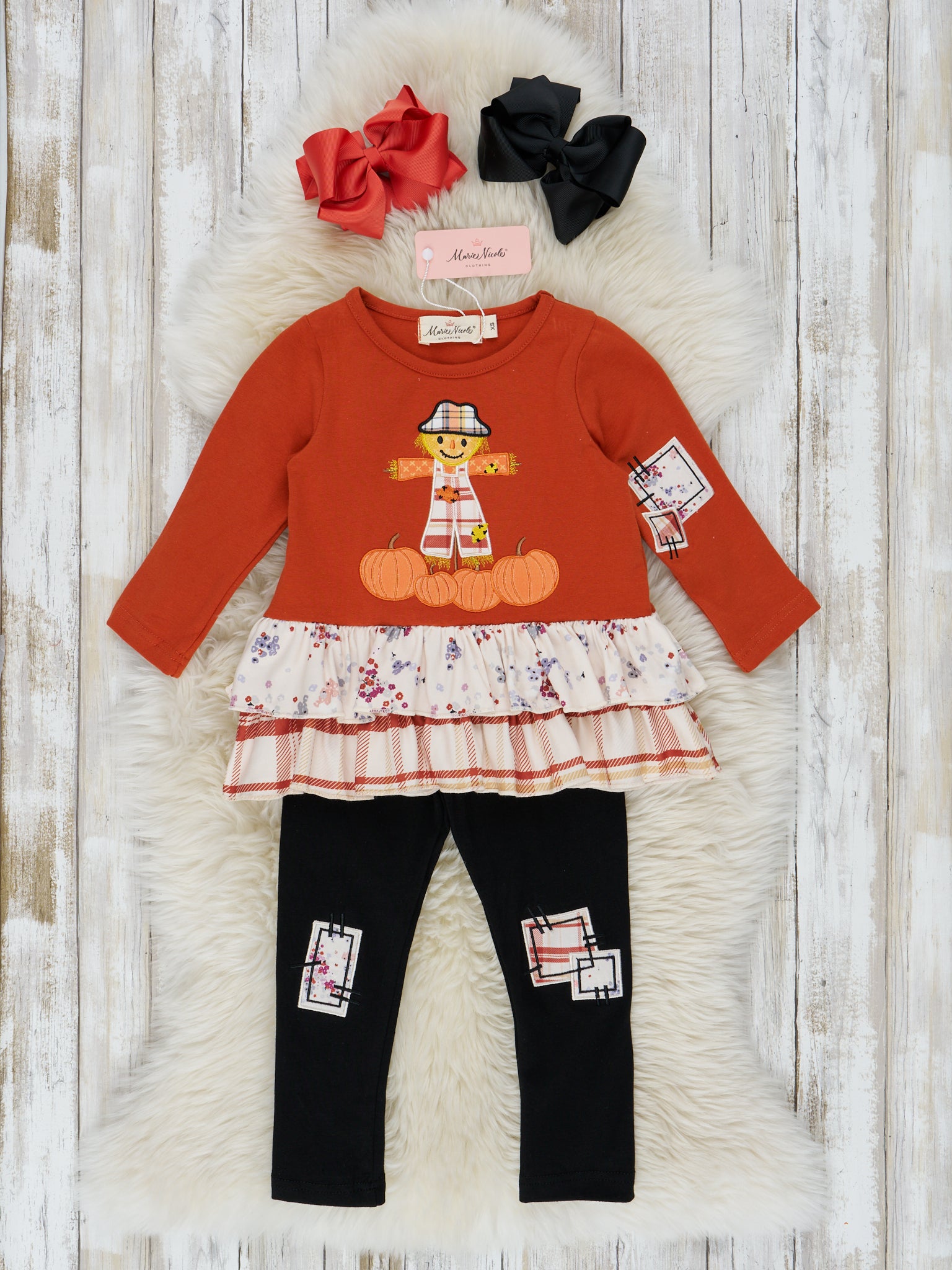 Cinnamon Scarecrow Embroidered Ruffle Outfit - Marie Nicole Clothing