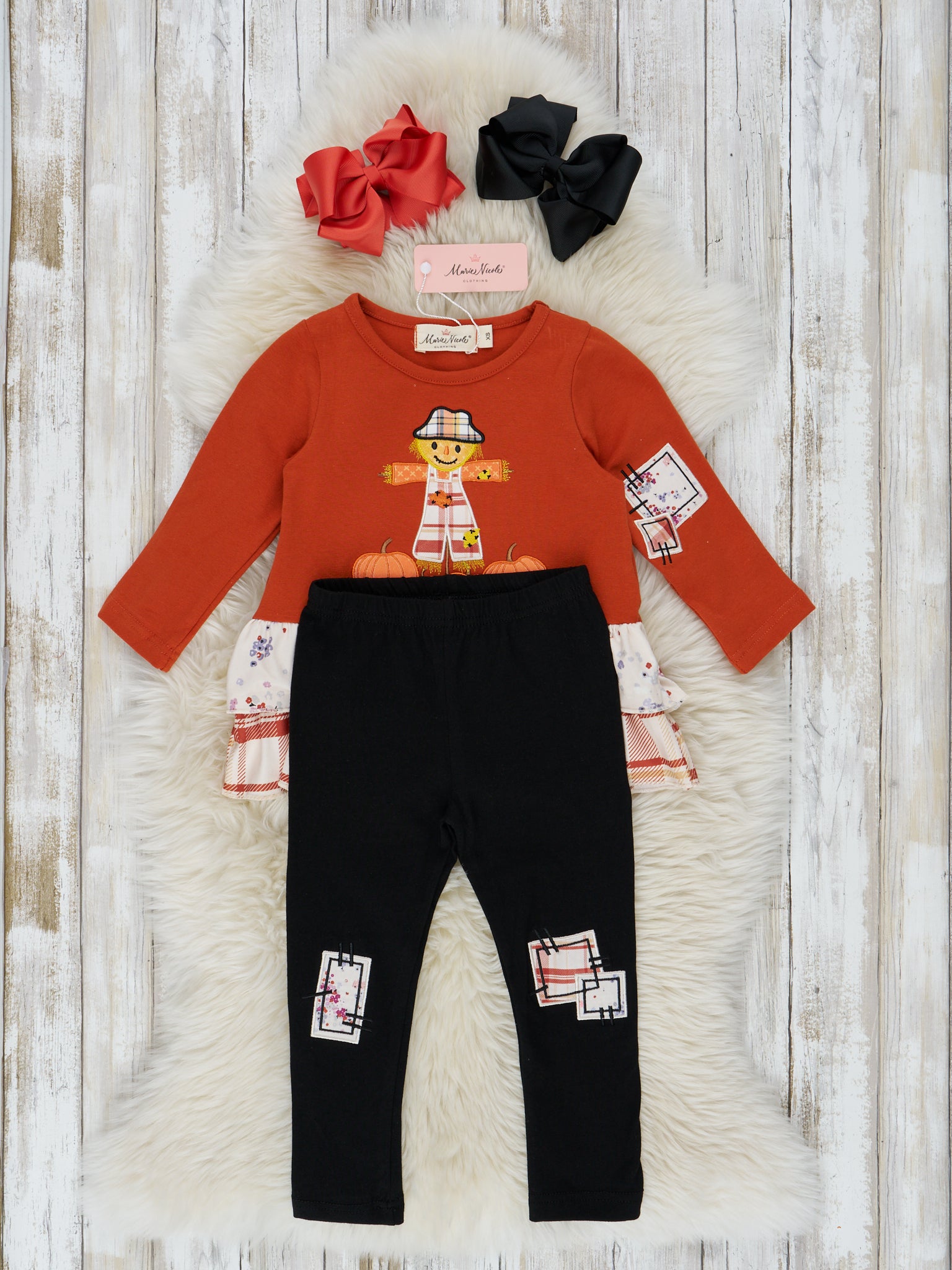 Cinnamon Scarecrow Embroidered Ruffle Outfit - Marie Nicole Clothing