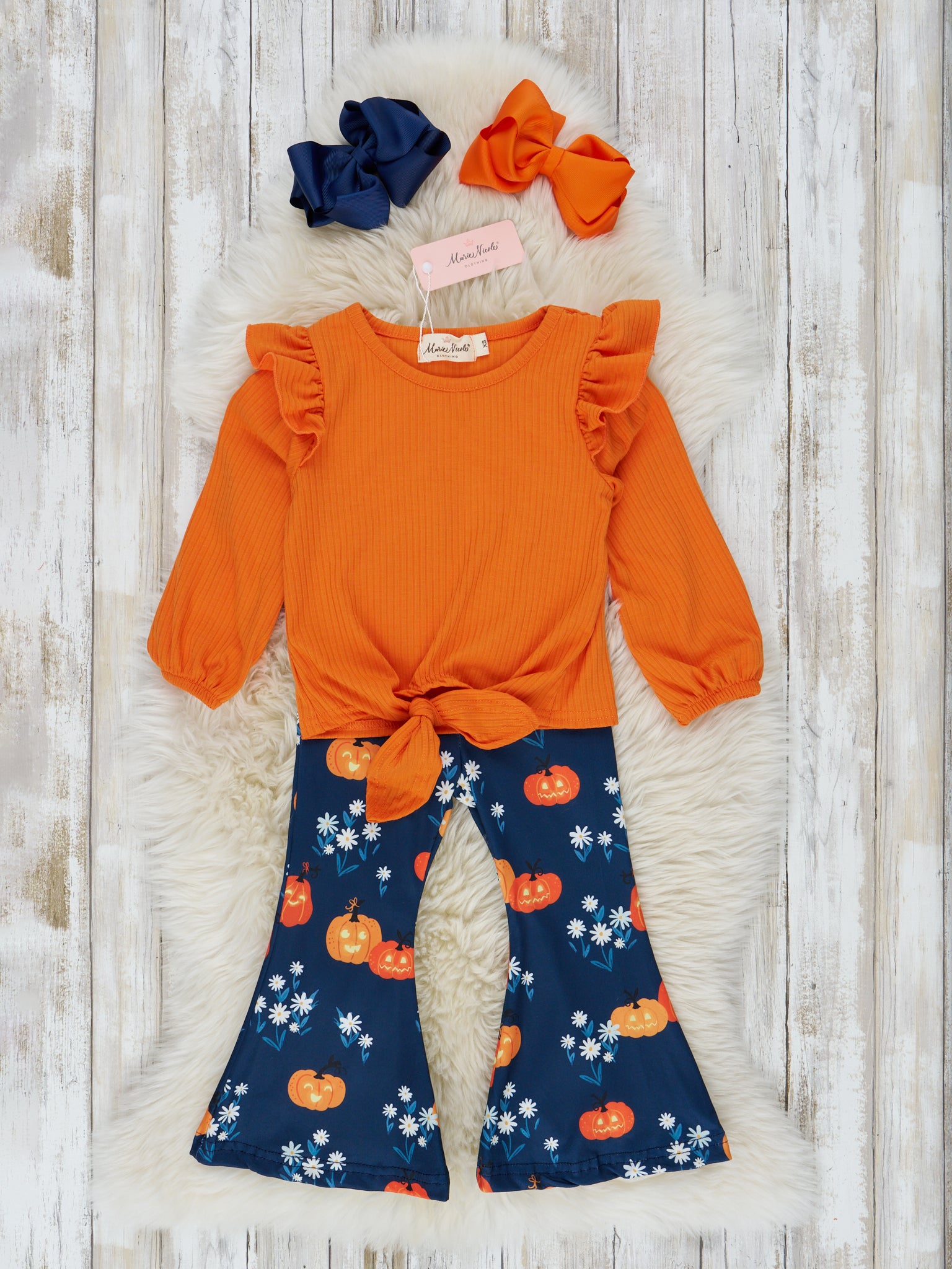 Orange & Navy Pumpkin Bell Bottom Outfit - Marie Nicole Clothing