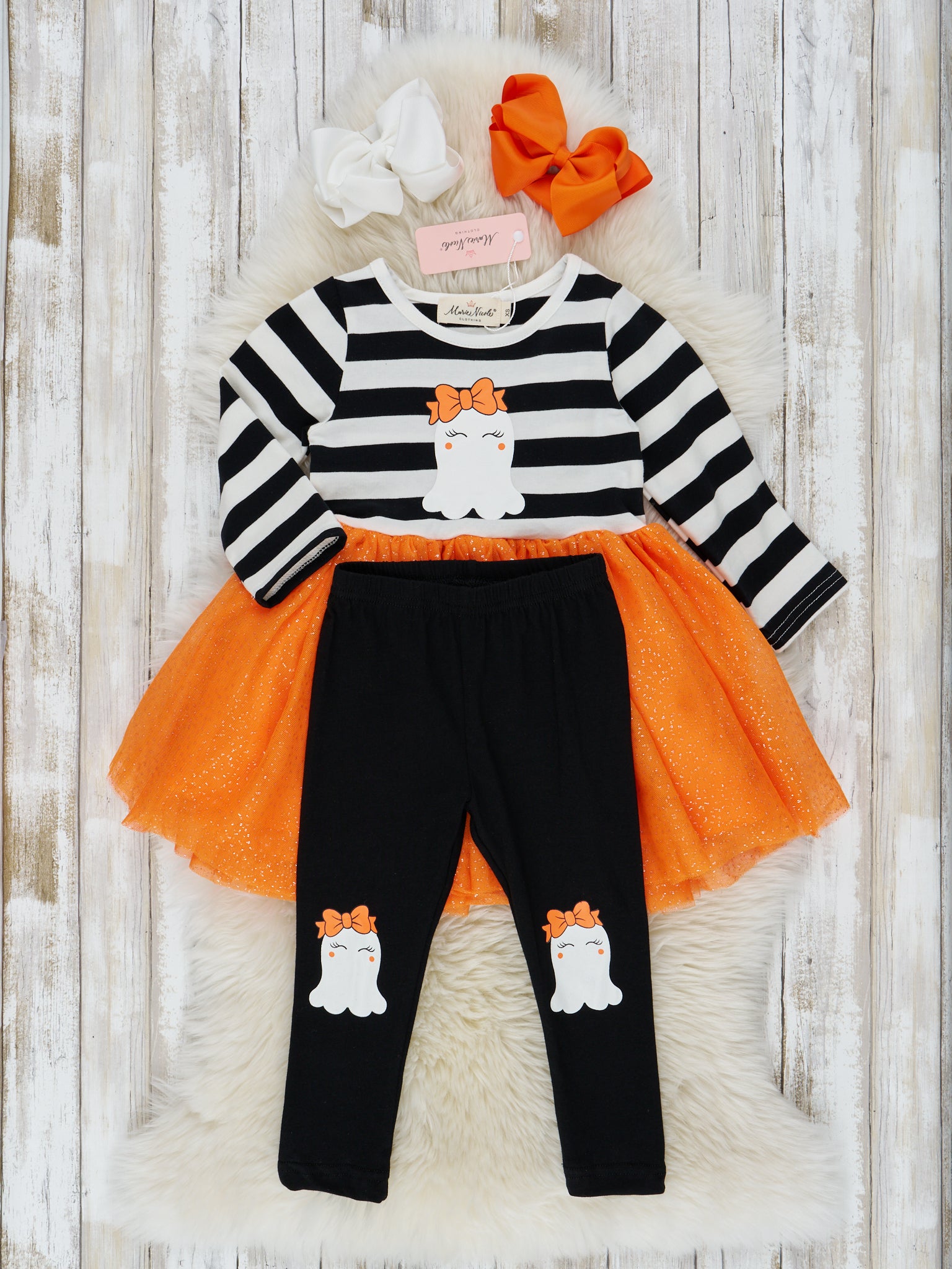 Black & White Stripe Friendly Ghost Tulle Outfit - Marie Nicole Clothing