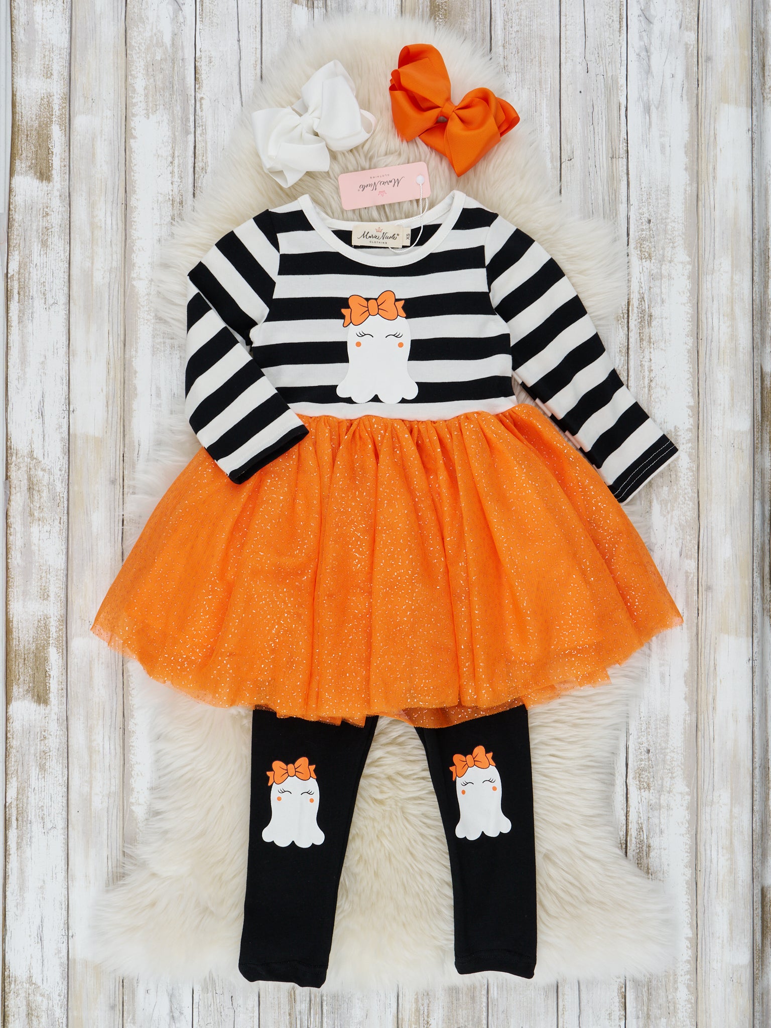 Black & White Stripe Friendly Ghost Tulle Outfit - Marie Nicole Clothing