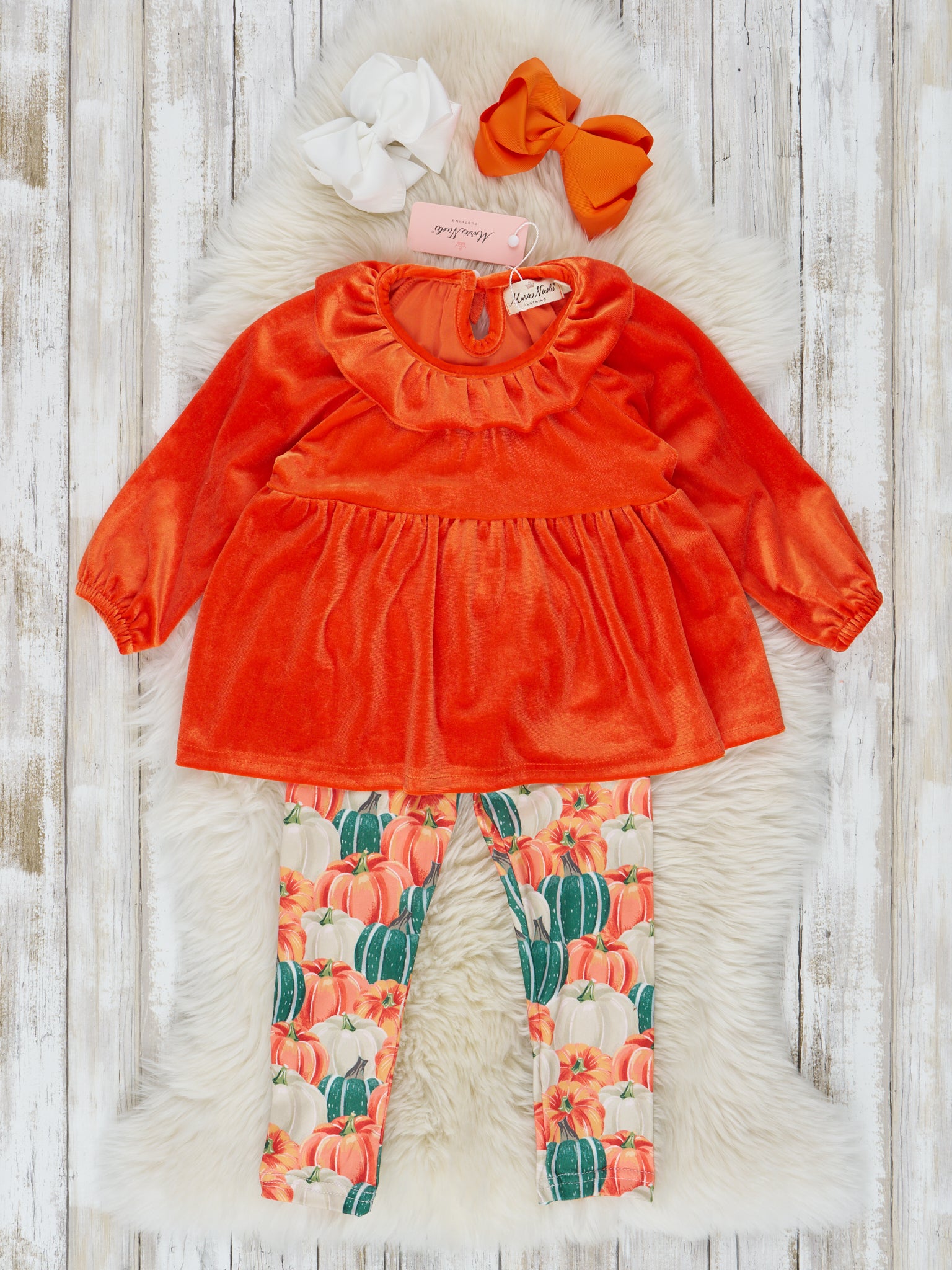 Orange Velvet Pumpkin Outfit - Marie Nicole Clothing