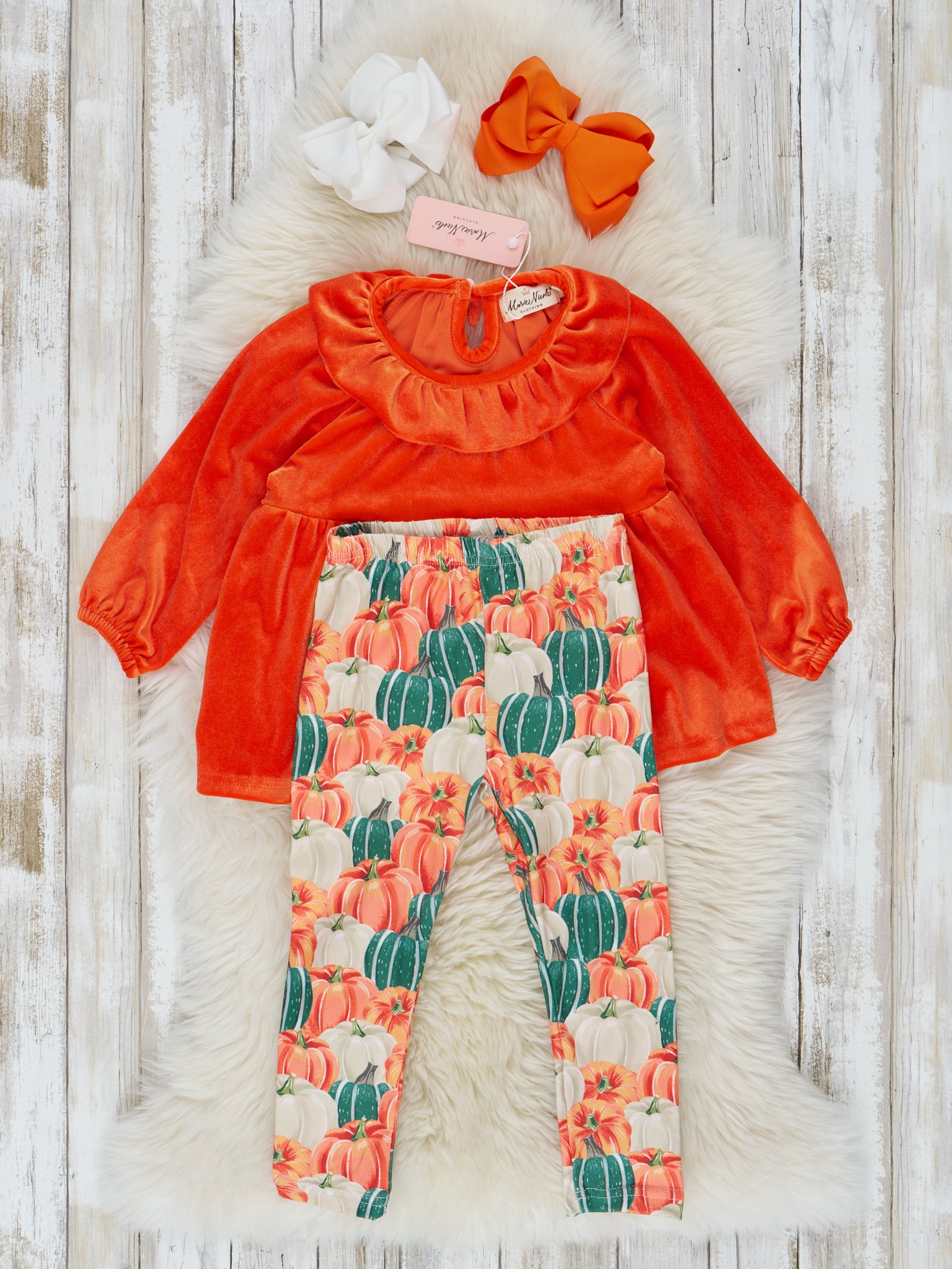 Orange Velvet Pumpkin Outfit - Marie Nicole Clothing