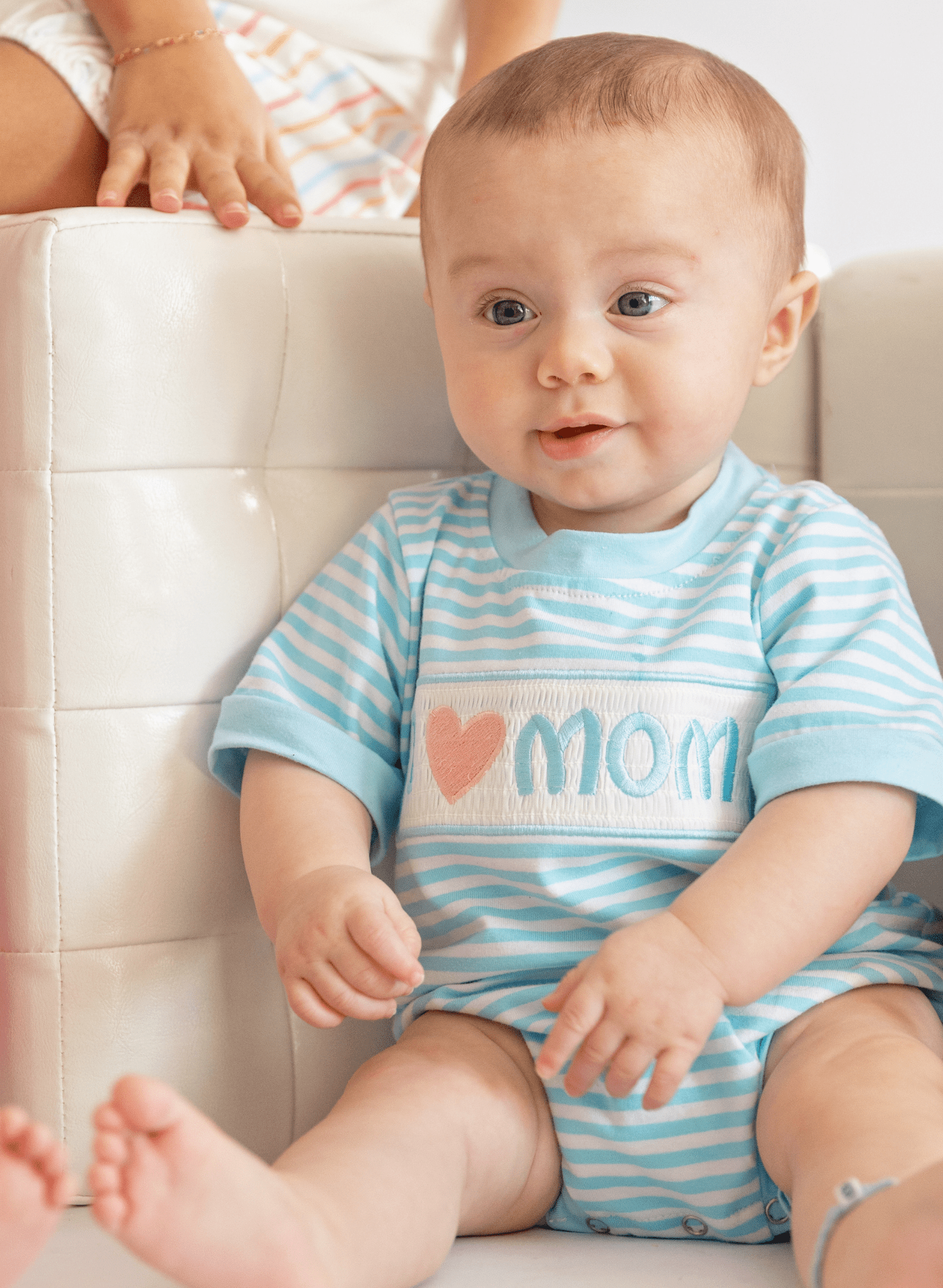I Love MOM Stripe Smocked Romper - Marie Nicole Clothing