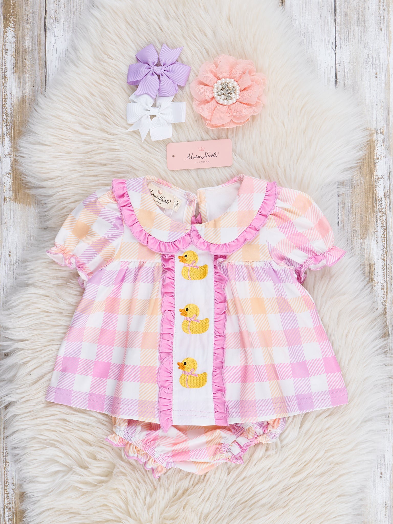 Plaid Embroidered Duckies Bloomers Outfit - Marie Nicole Clothing