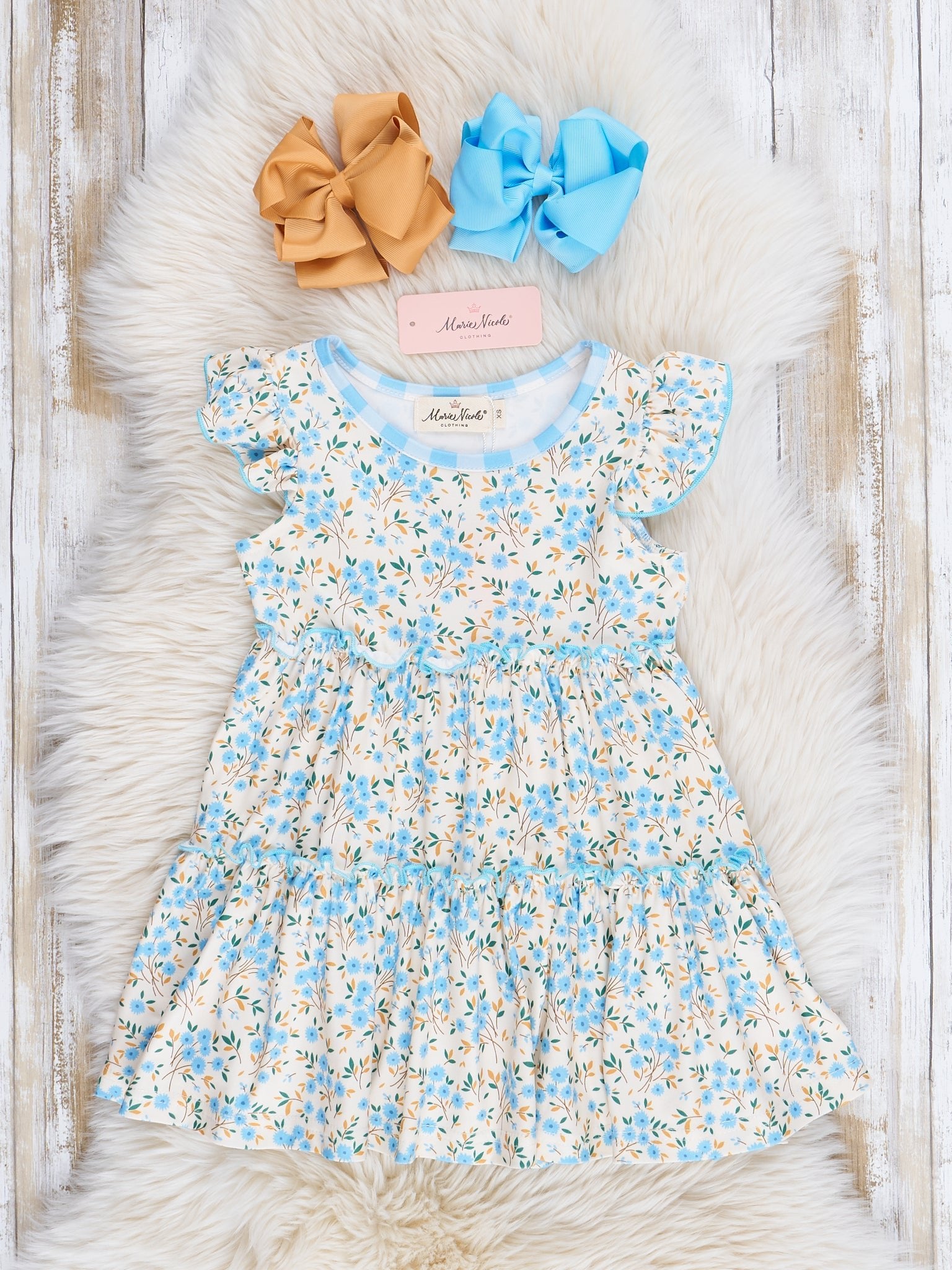 Soft Blue & Yellow Prairie Blooms Dress - Marie Nicole Clothing