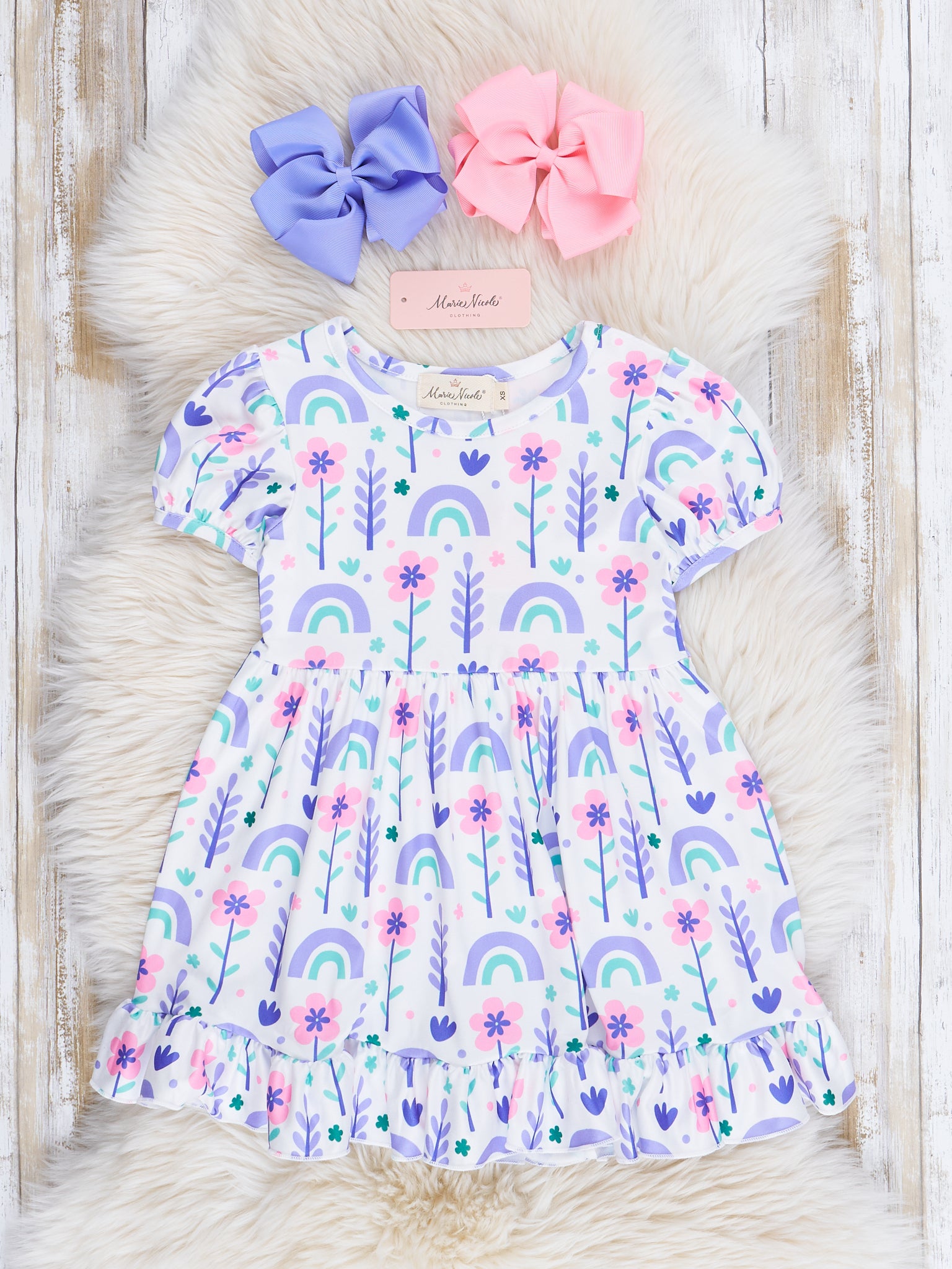 Purple Rainbow Garden Ruffle Dress - Marie Nicole Clothing