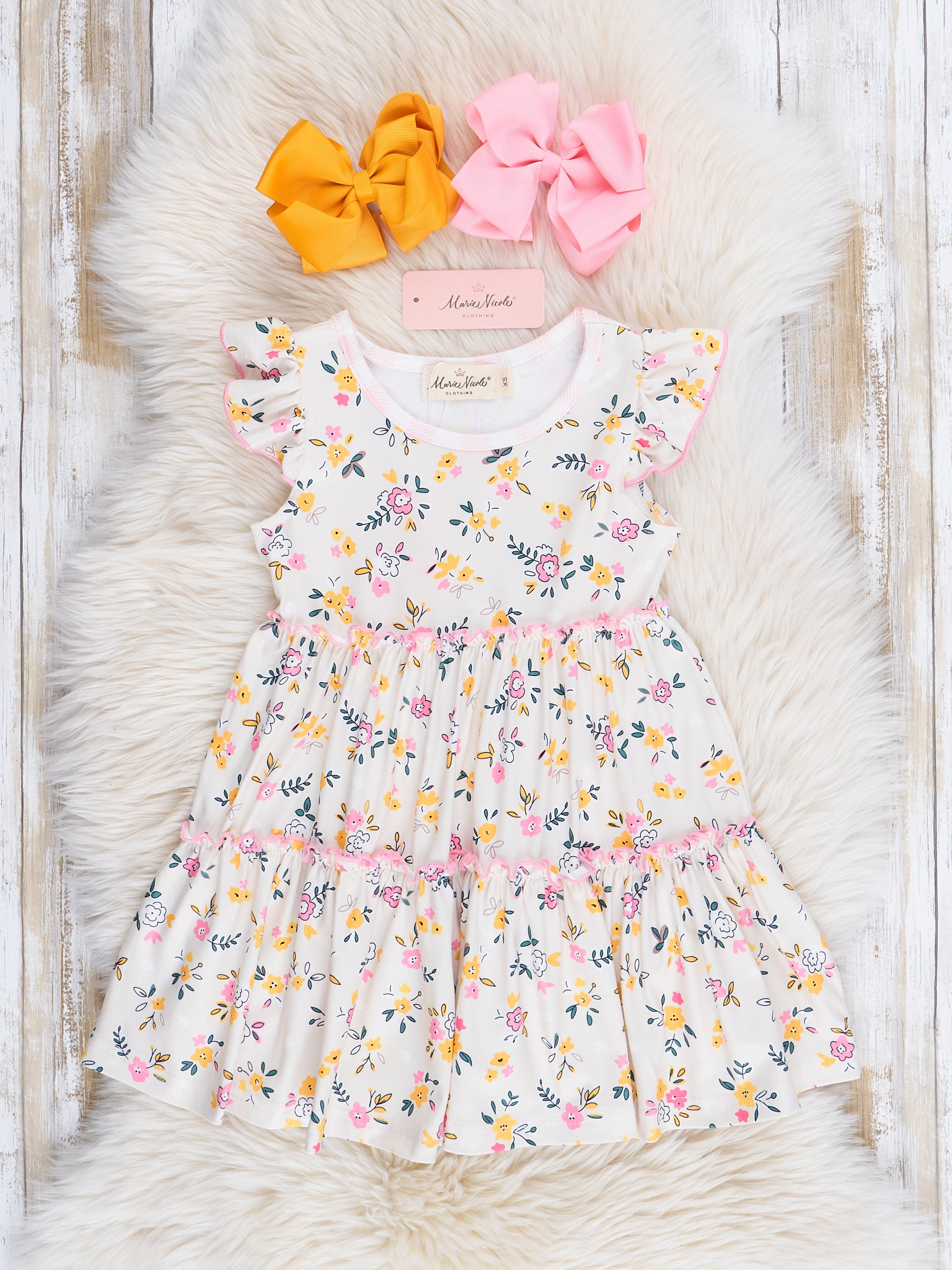 Soft Pink & Yellow Prairie Blooms Dress - Marie Nicole Clothing