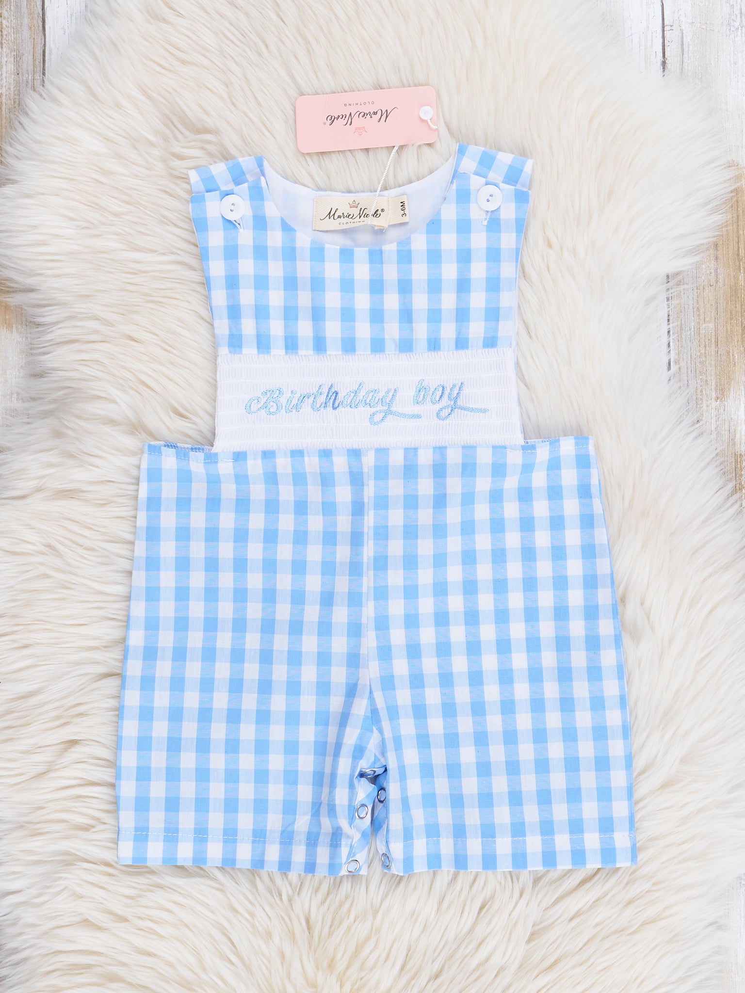 Blue Birthday Boy Smocked Johnny - Marie Nicole Clothing