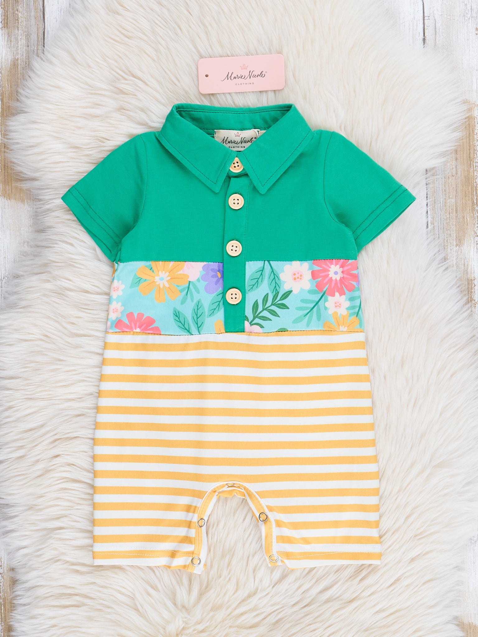 Green Garden Polo Romper - Marie Nicole Clothing