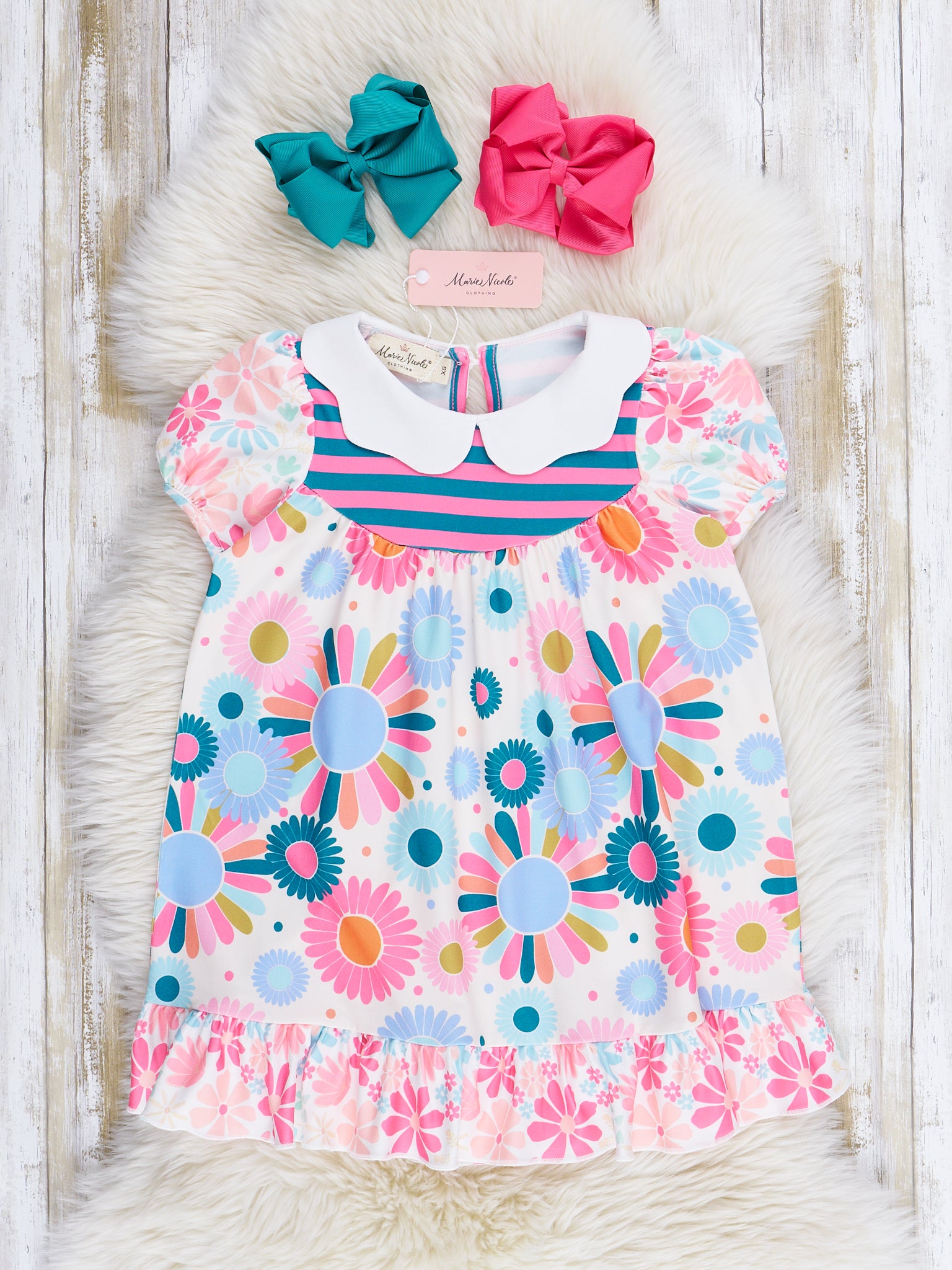 Pink & Lilac Wild Print Ruffle Dress - Marie Nicole Clothing