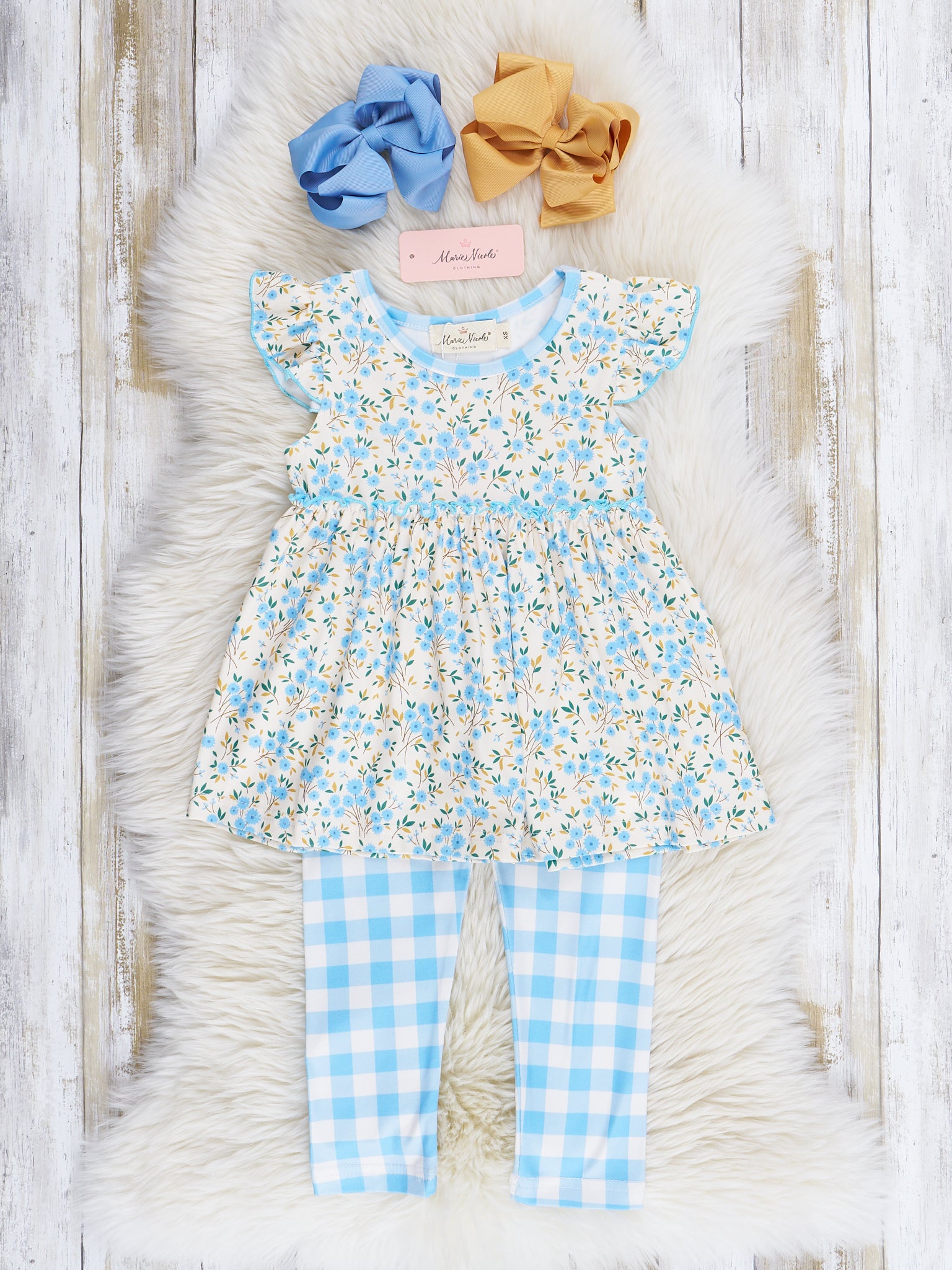 Soft Blue & Yellow Prairie Blooms Outfit - Marie Nicole Clothing