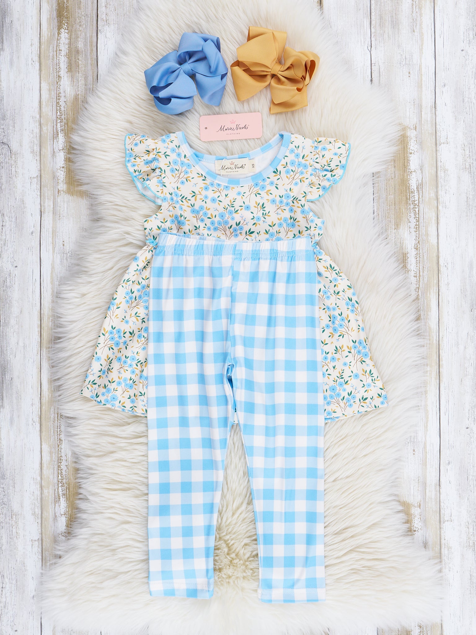 Soft Blue & Yellow Prairie Blooms Outfit - Marie Nicole Clothing