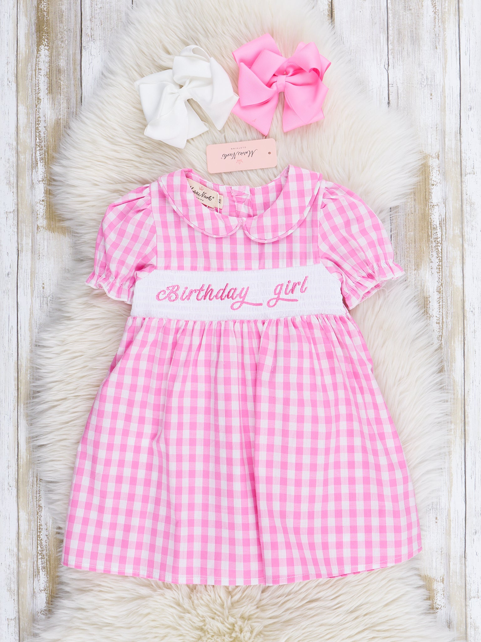 Pink Birthday Girl Smocked Dress - Marie Nicole Clothing