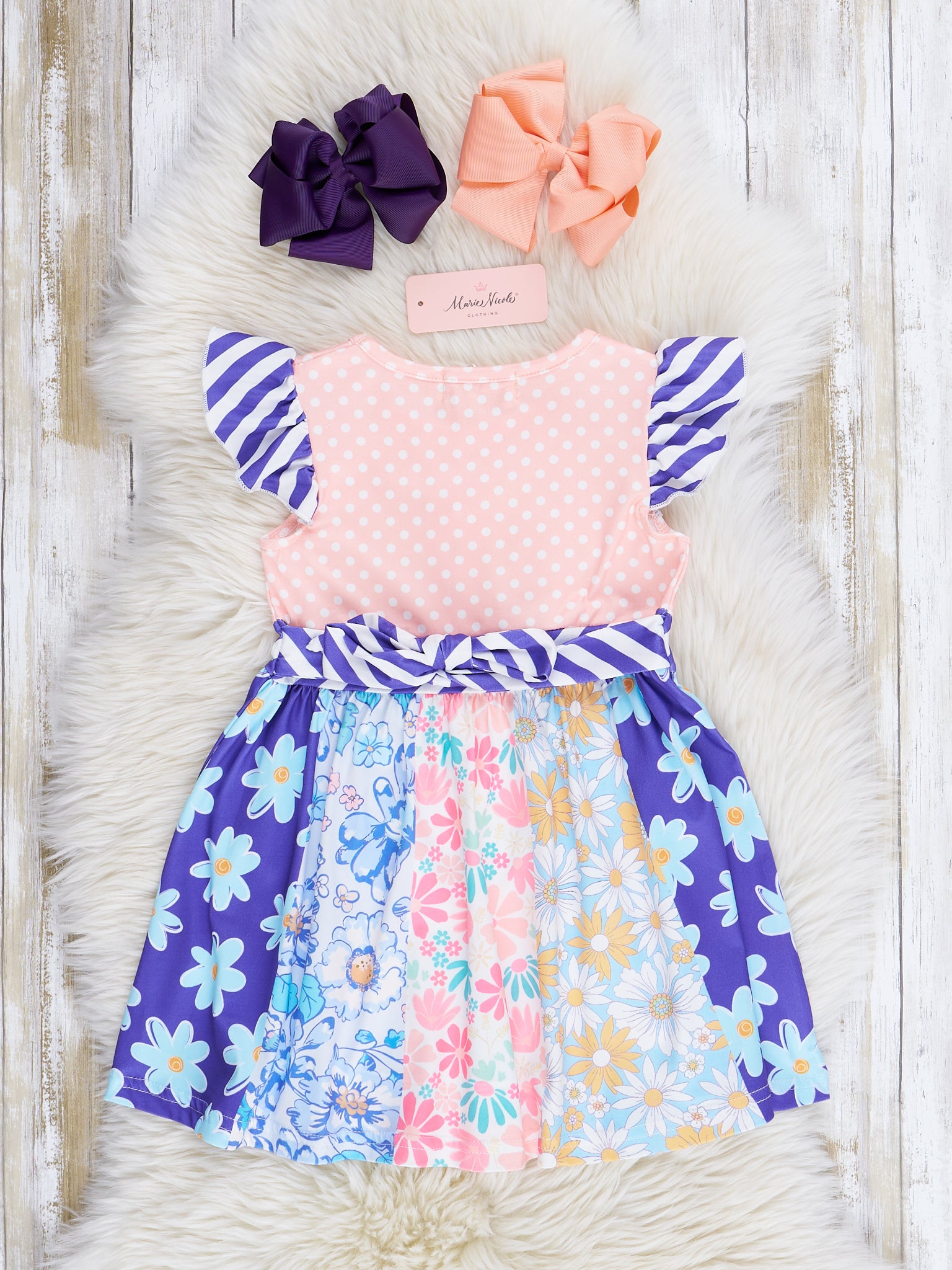 Indigo & Peach Print Dress - Marie Nicole Clothing