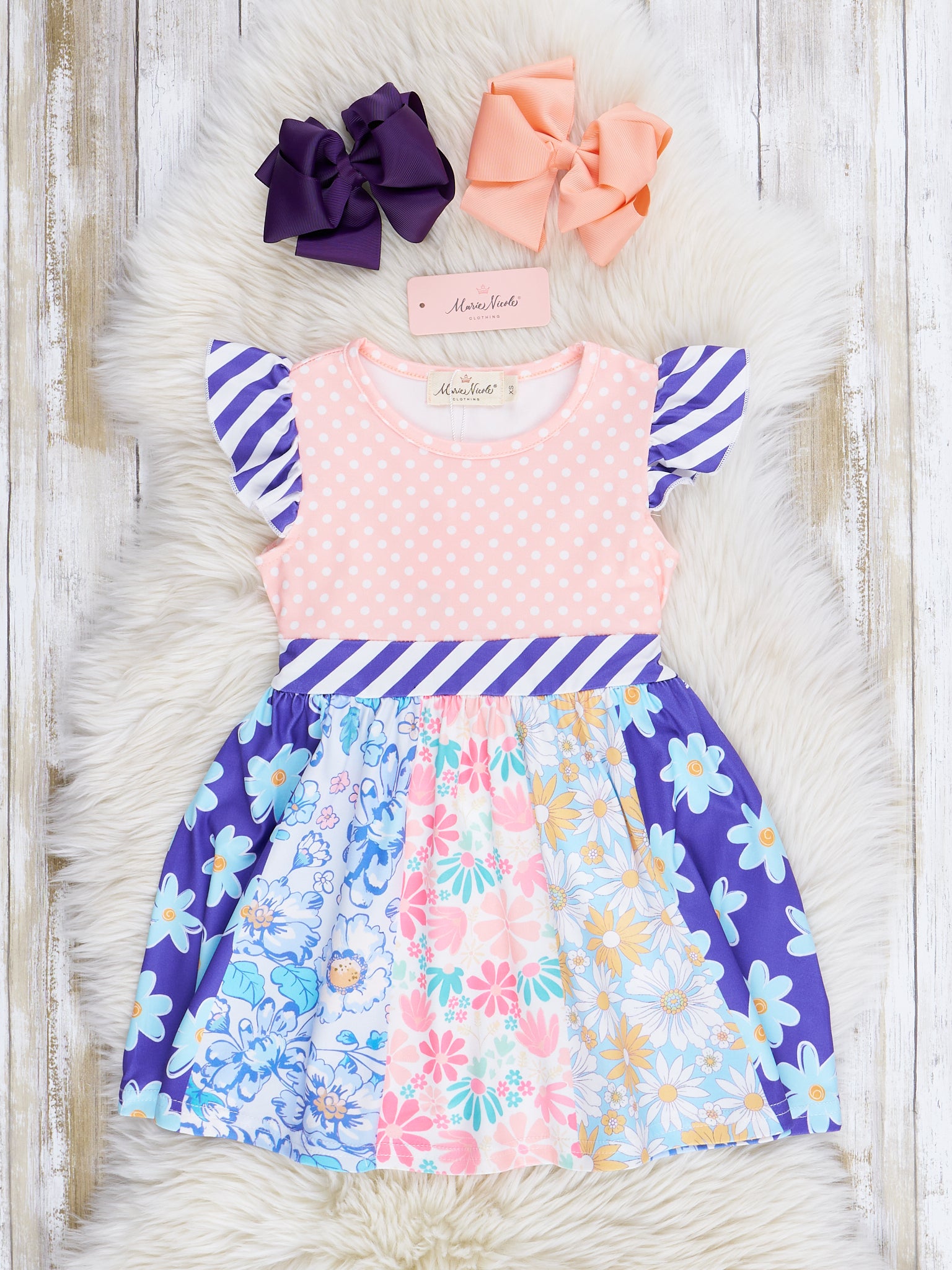 Indigo & Peach Print Dress - Marie Nicole Clothing