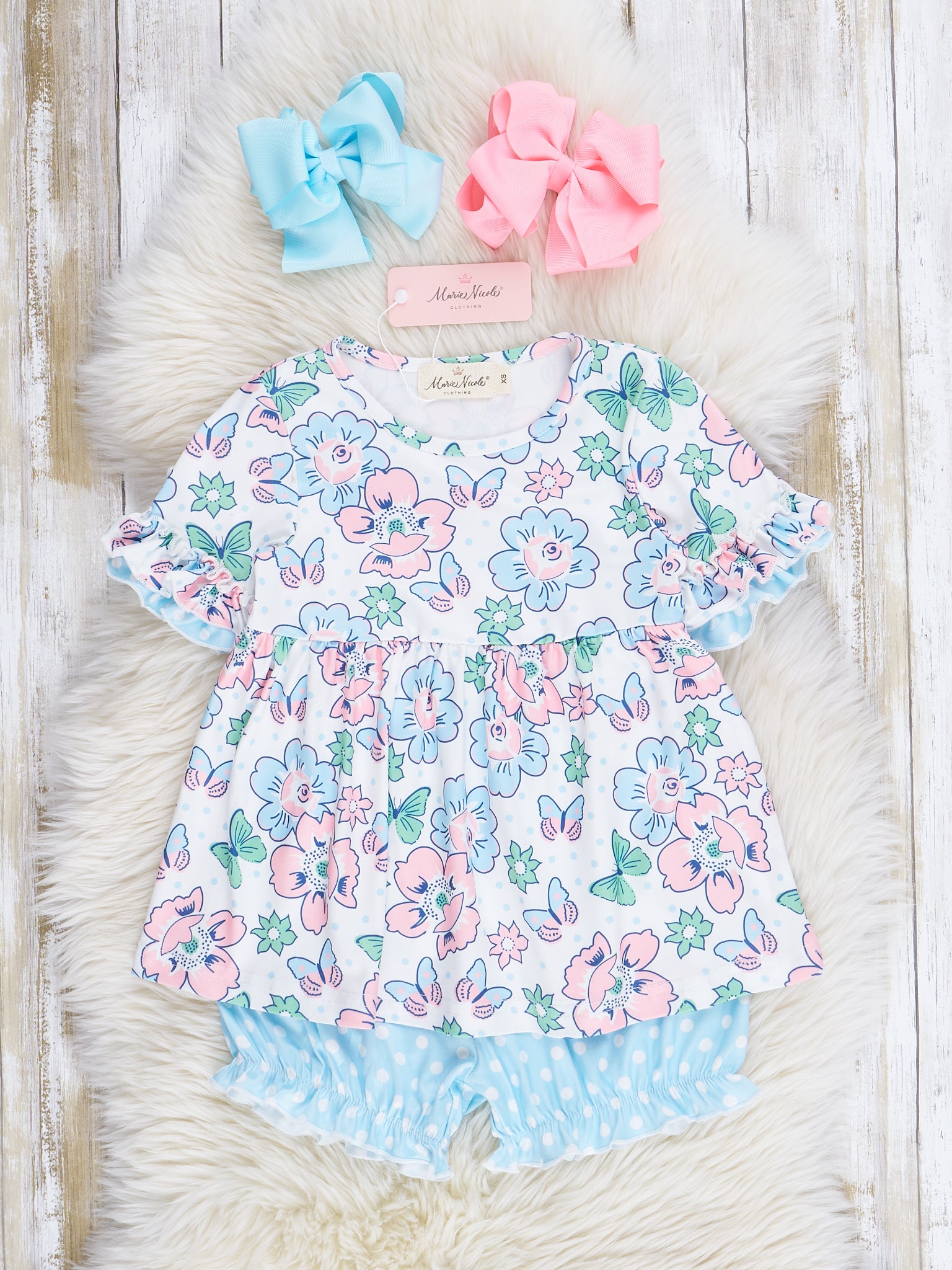 Pink & Blue Butterfly Garden Outfit - Marie Nicole Clothing