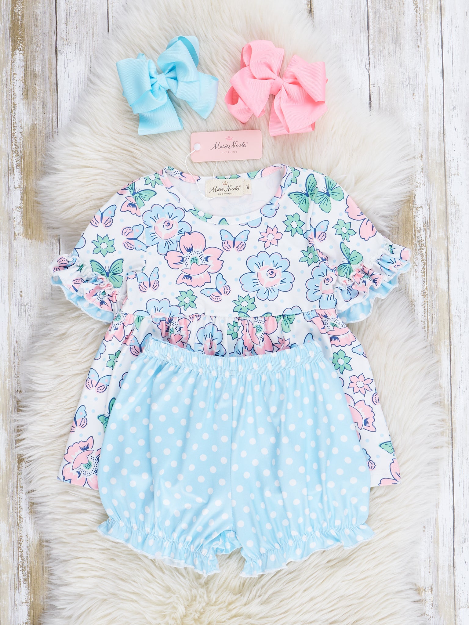 Pink & Blue Butterfly Garden Outfit - Marie Nicole Clothing