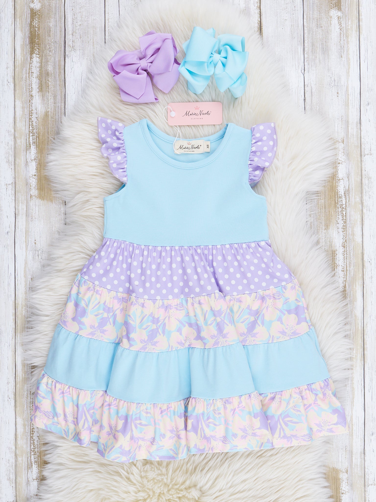 Blue & Purple Tiered Ruffle Dress - Marie Nicole Clothing