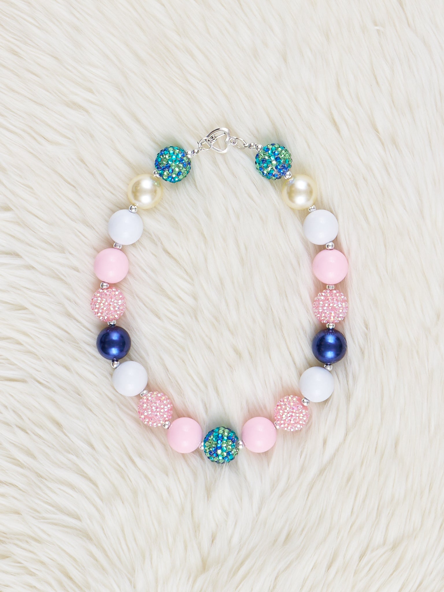 Teal & Pink Sparkle Bubblegum Necklace - Marie Nicole Clothing