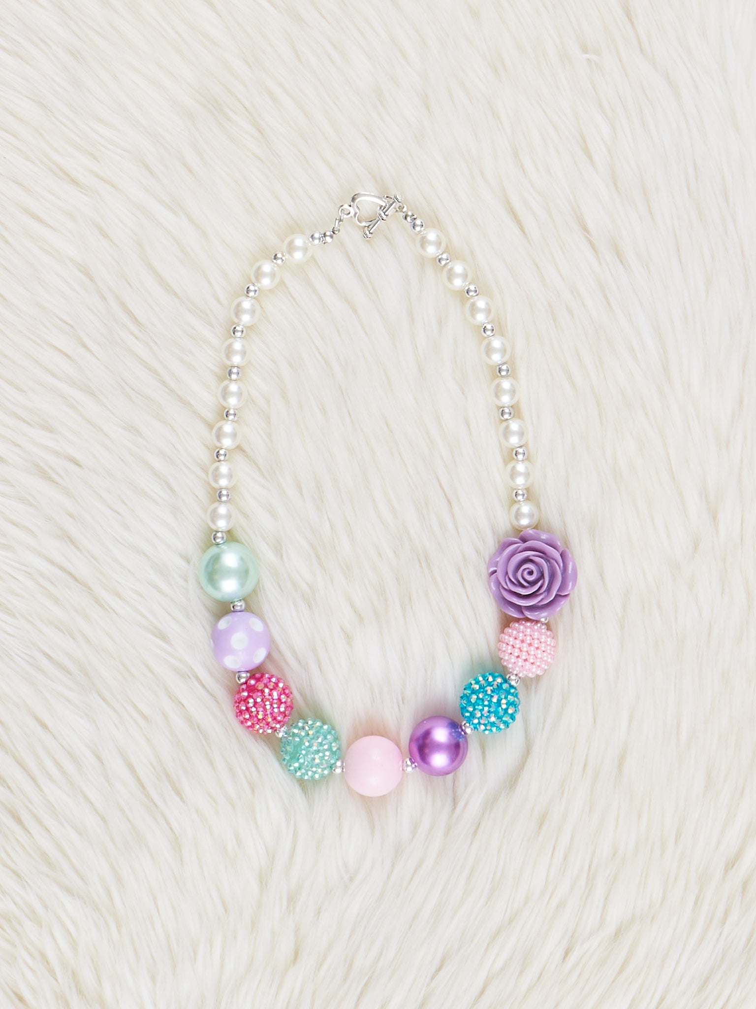 Pearl & Purple Rose Charm Bubblegum Necklace - Marie Nicole Clothing
