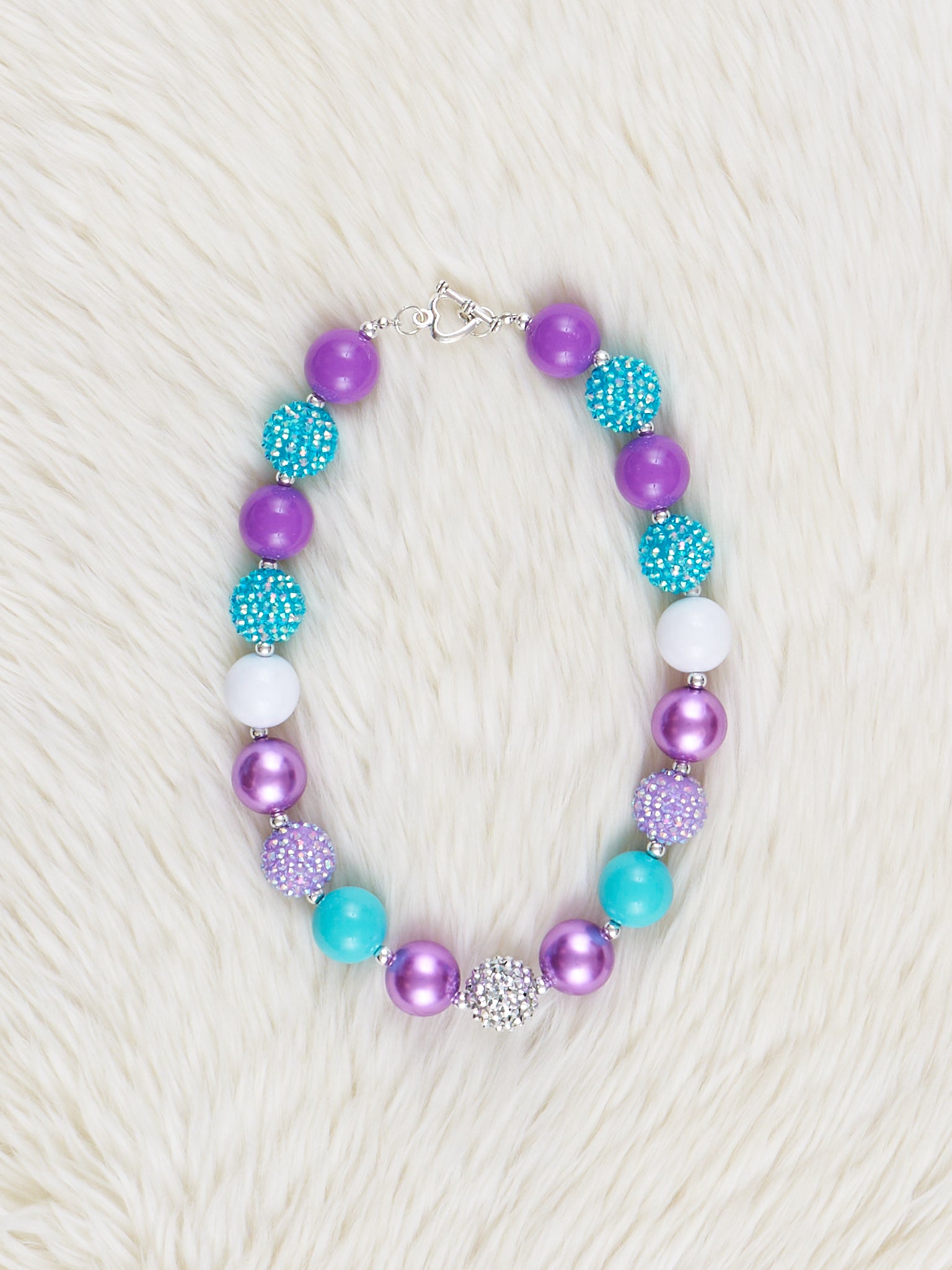 Teal & Purple Sparkle Bubblegum Necklace - Marie Nicole Clothing