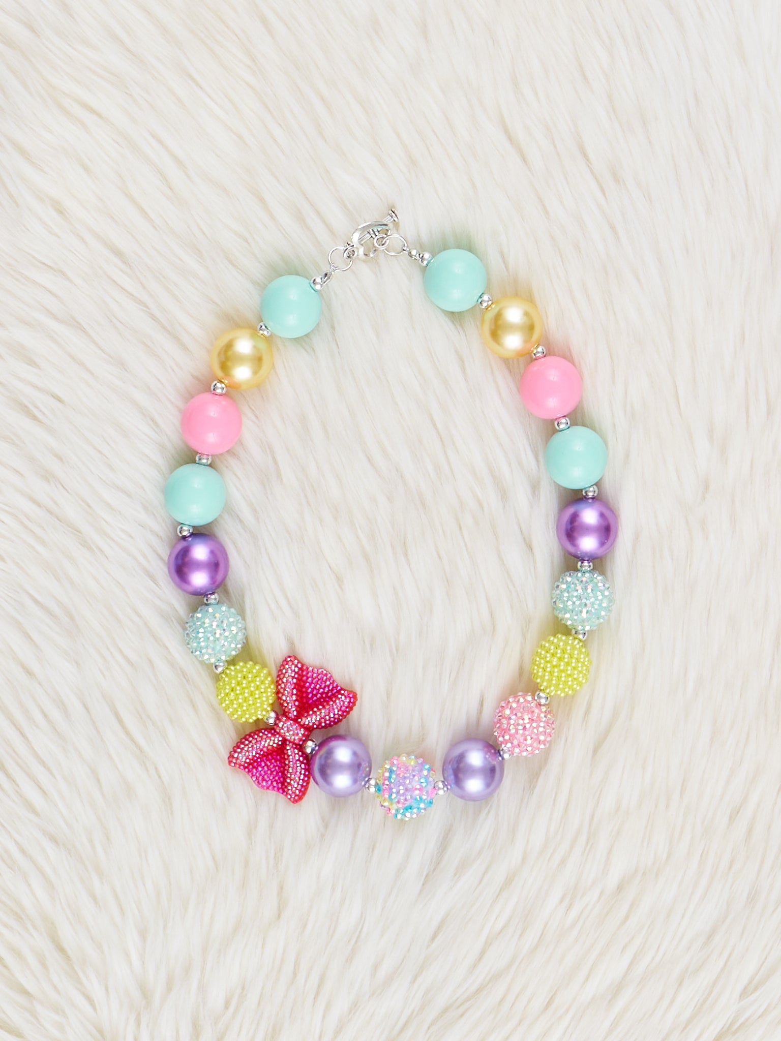 Pastels & Pink Bow Charm Bubblegum Necklace - Marie Nicole Clothing