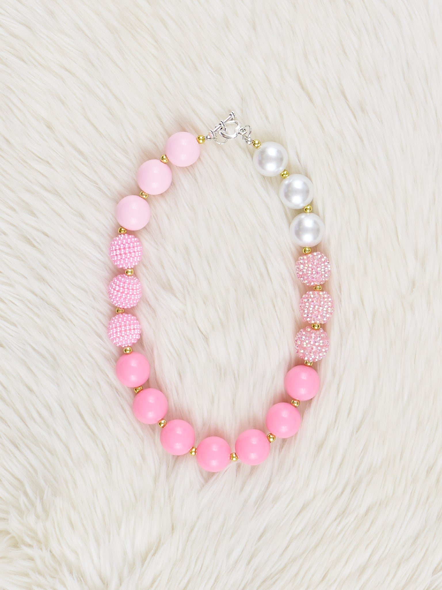 Pink & Pearl Sparkle Bubblegum Necklace - Marie Nicole Clothing