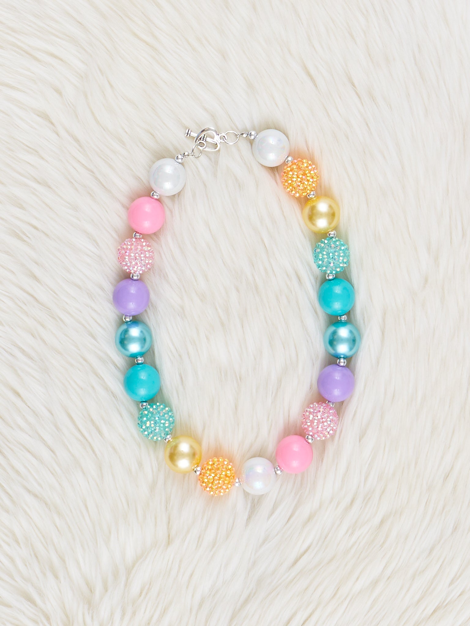 Gold & Teal Sparkle Bubblegum Necklace - Marie Nicole Clothing