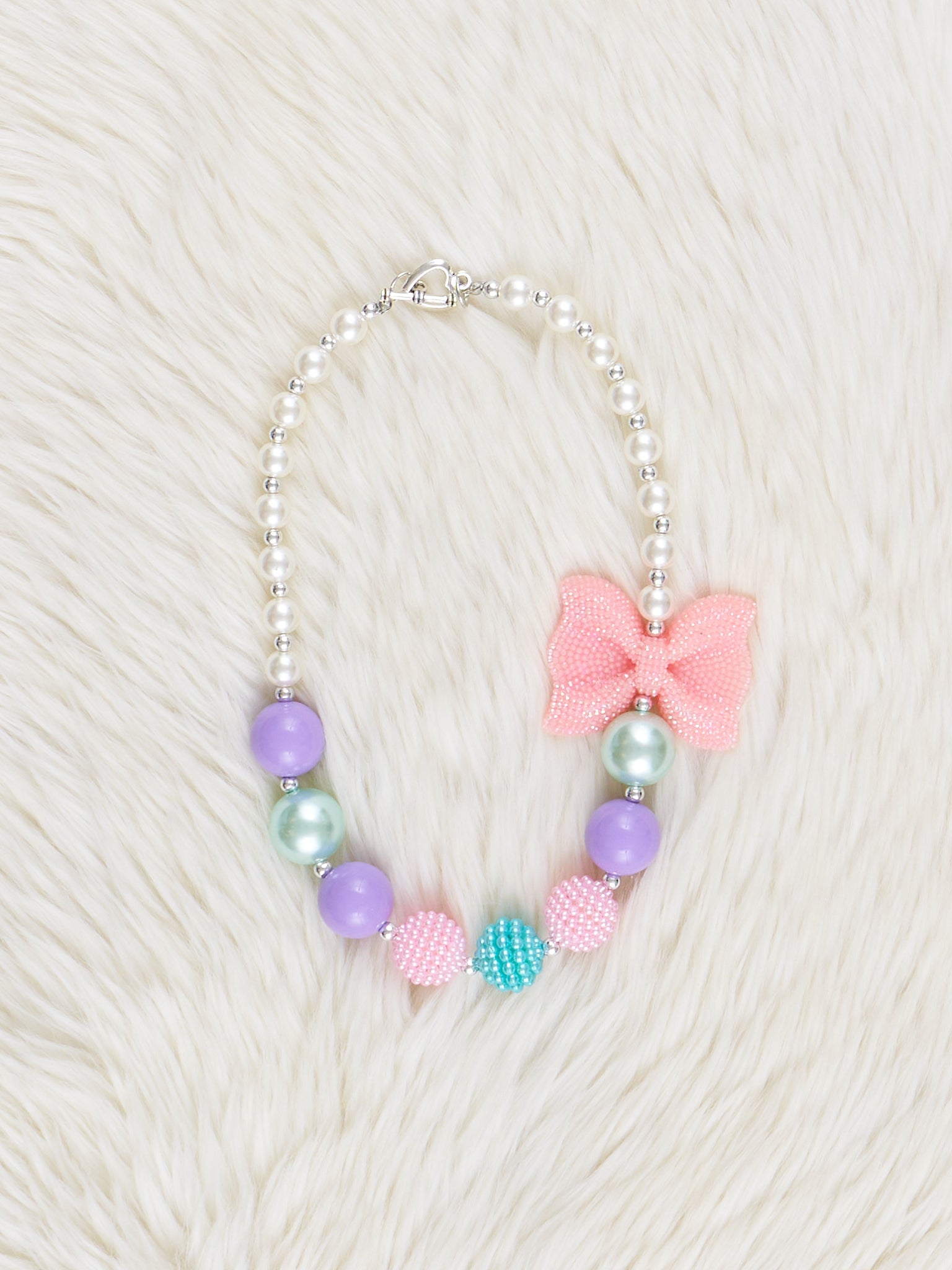 Pearl & Pink Bow Charm Bubblegum Necklace - Marie Nicole Clothing