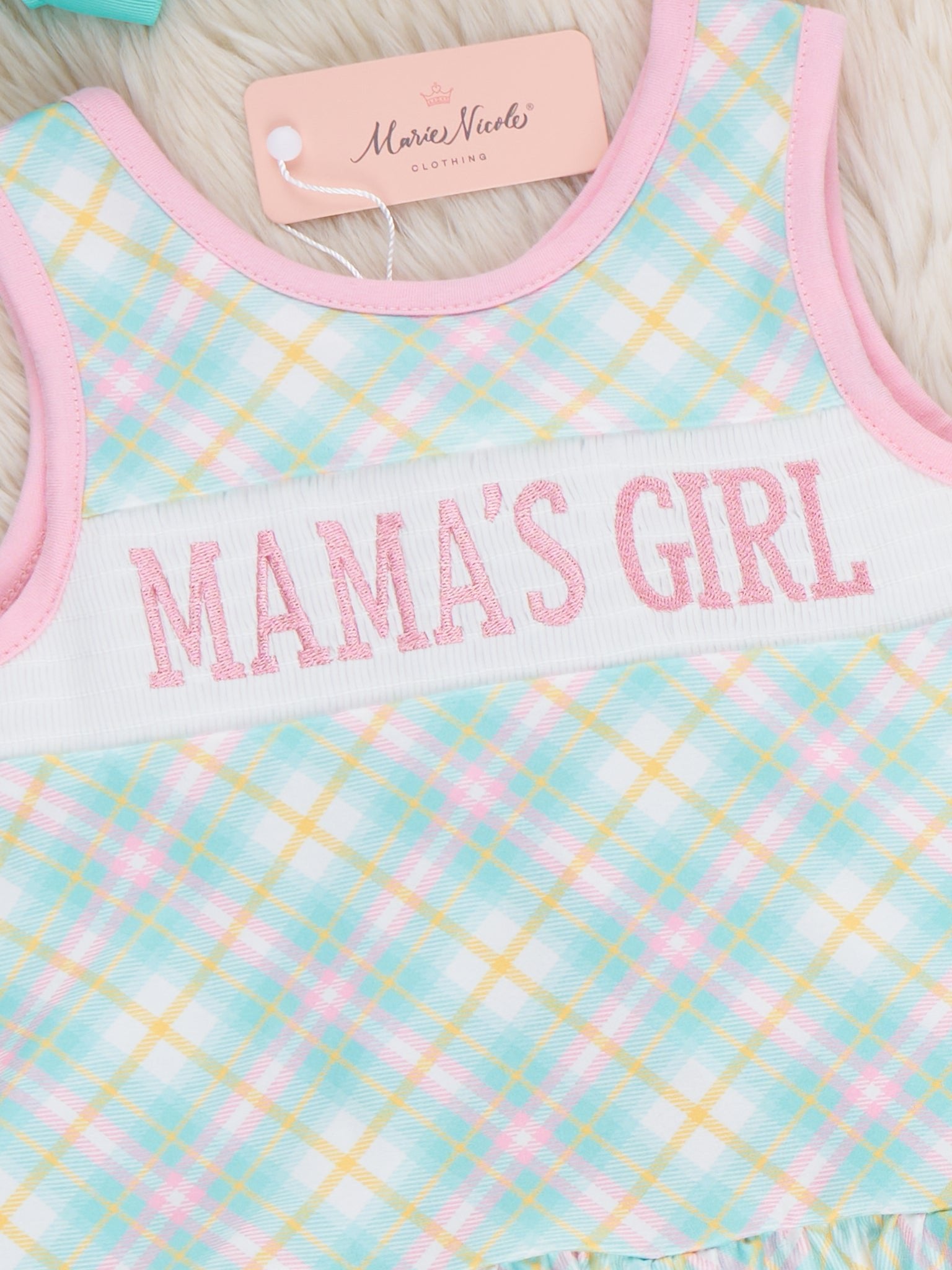 Mama’s Girl Pastel Plaid Smocked Ruffle Outfit - Marie Nicole Clothing